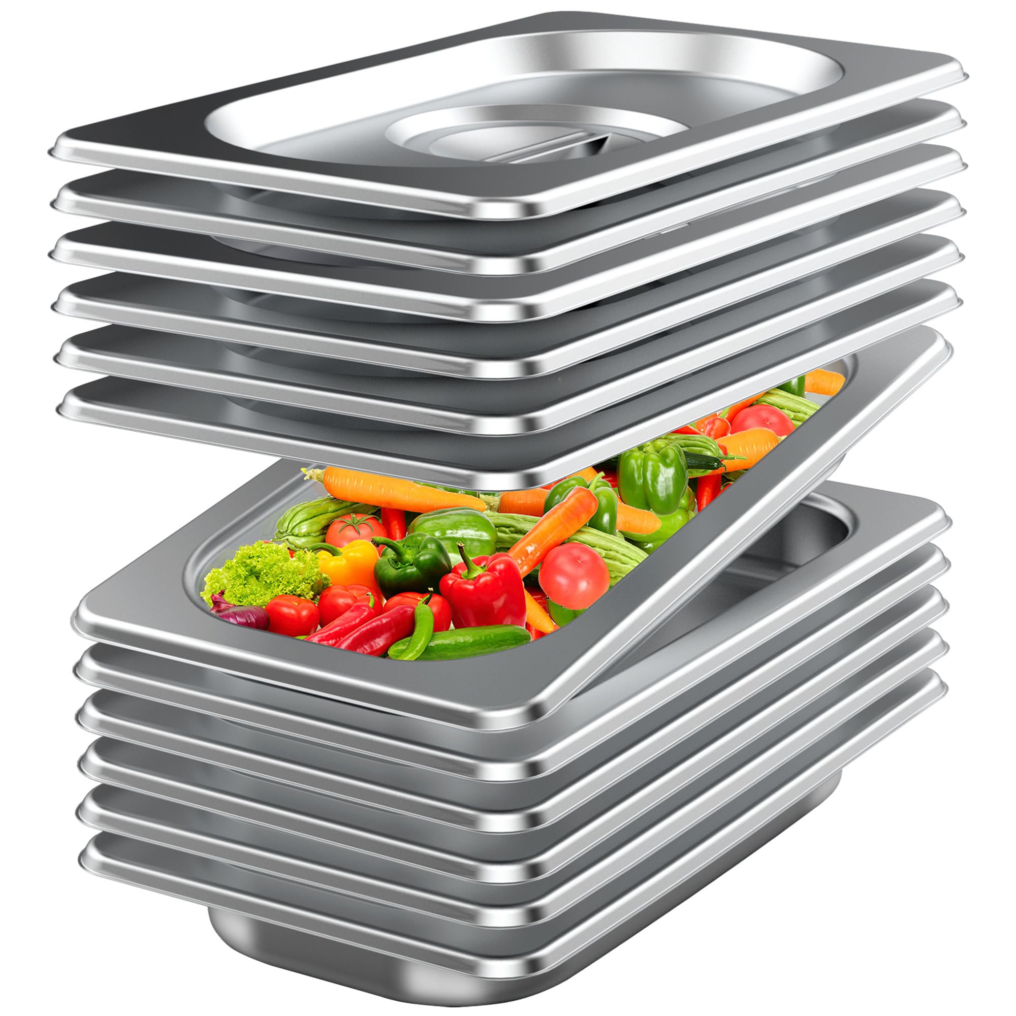 6 Pack Stainless Steel Hotel Pan with Lids Full Size 2.5 Ince Deep Steam Table Metal Food Pan Steamer Trays for Buffet Catering Pans Metal Commercial Kitchen Pans