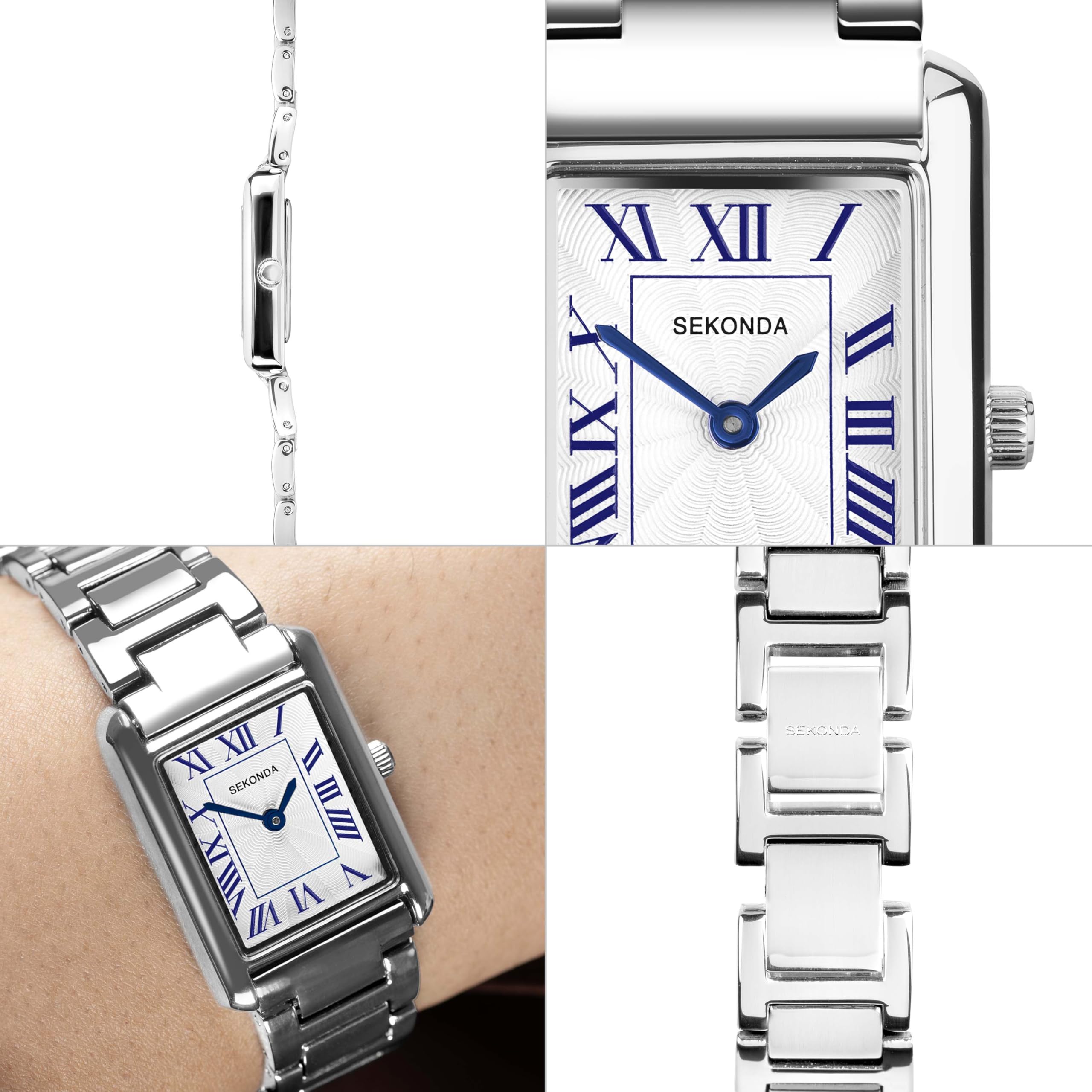 Sekonda Colette Damen-Armbanduhr, analog, 22 mm Zifferblatt, Weiß / Silberfarben, Armband