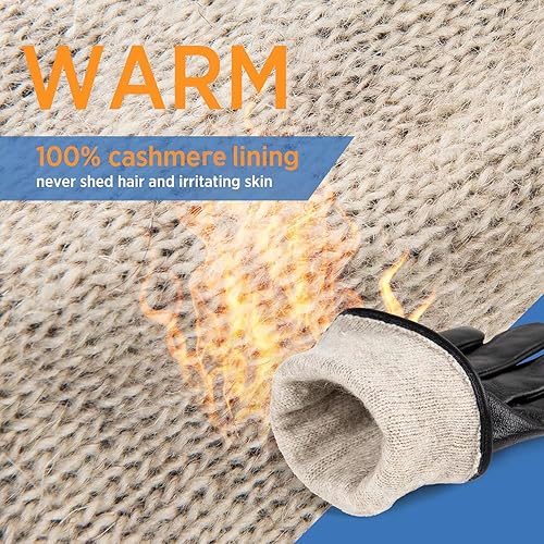 Miniatura 2 de Alepo Genuine Sheepskin Leather Gloves for Men, Winter Warm Touchscreen Texting Cashmere Lined Driving Motorcycle Gloves