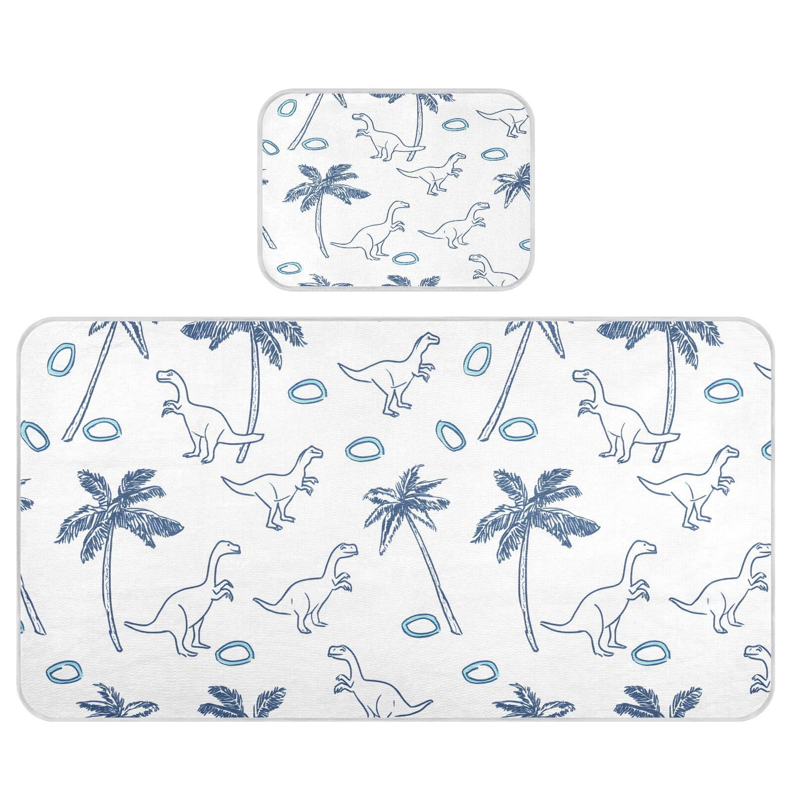 Bolaz Summer Sleeping Bed Pad, Blue Cartoon Dinosaur Pattern Cooling Mattress Set Breathable Bed Mat Ice Silk Mat + Pillow Cover for Toddler Boys Girls