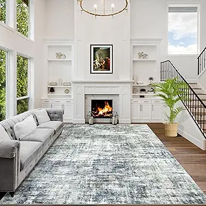 10x14 Area Rugs Washable Rug: Modern Abstract Living Room Rug Soft Anti-Skid Thin Carpet Indoor Floor Non-Shedding Carpets for Bedroom Dining Room Farmhouse Nursery Home Office Blue Multi