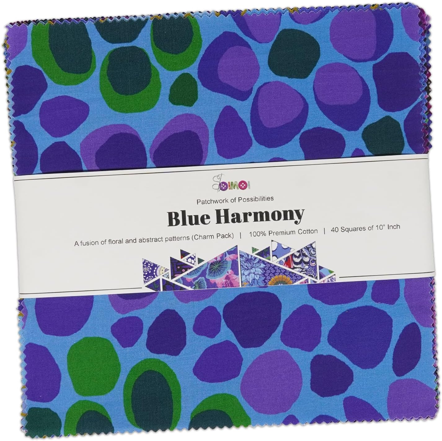 Soimoi 40 Pcs 10 x 10 inches Quilting Fabric Bundles Precut, DIY Cotton Fabric Squares, Printed Layer Cakes Patchwork Materials for Crafts Cloths Decor,Charm Squares for Quilts,Sewing - Blue Harmony