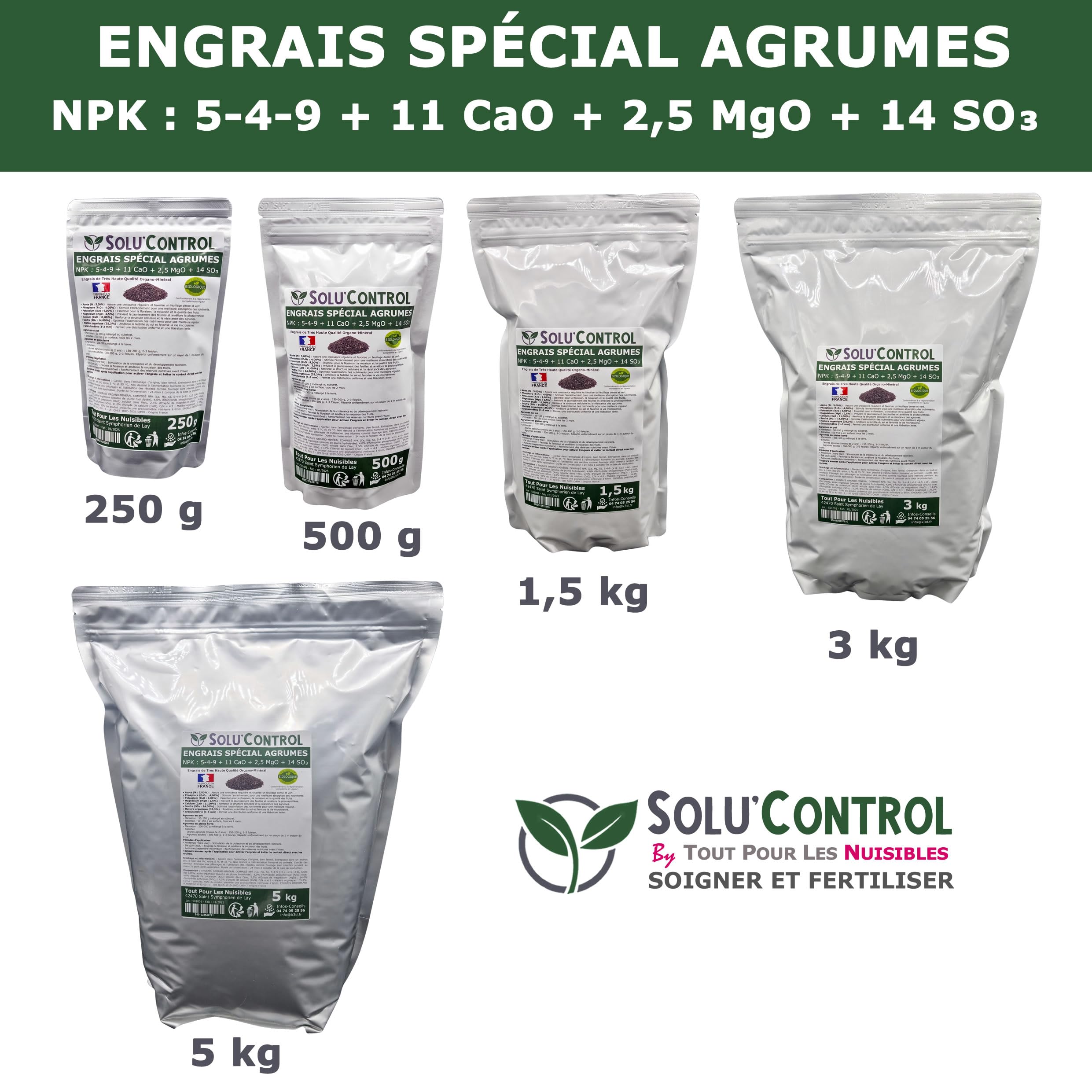 Engrais Spécial Agrumes 3 kg - SoluControl - Formulation haute qualité Organo-Minerale - Citronnier, Oranger, Mandarinier, Clémentinier, Pamplemoussier, Kumquat, Yuzu, Combava ...