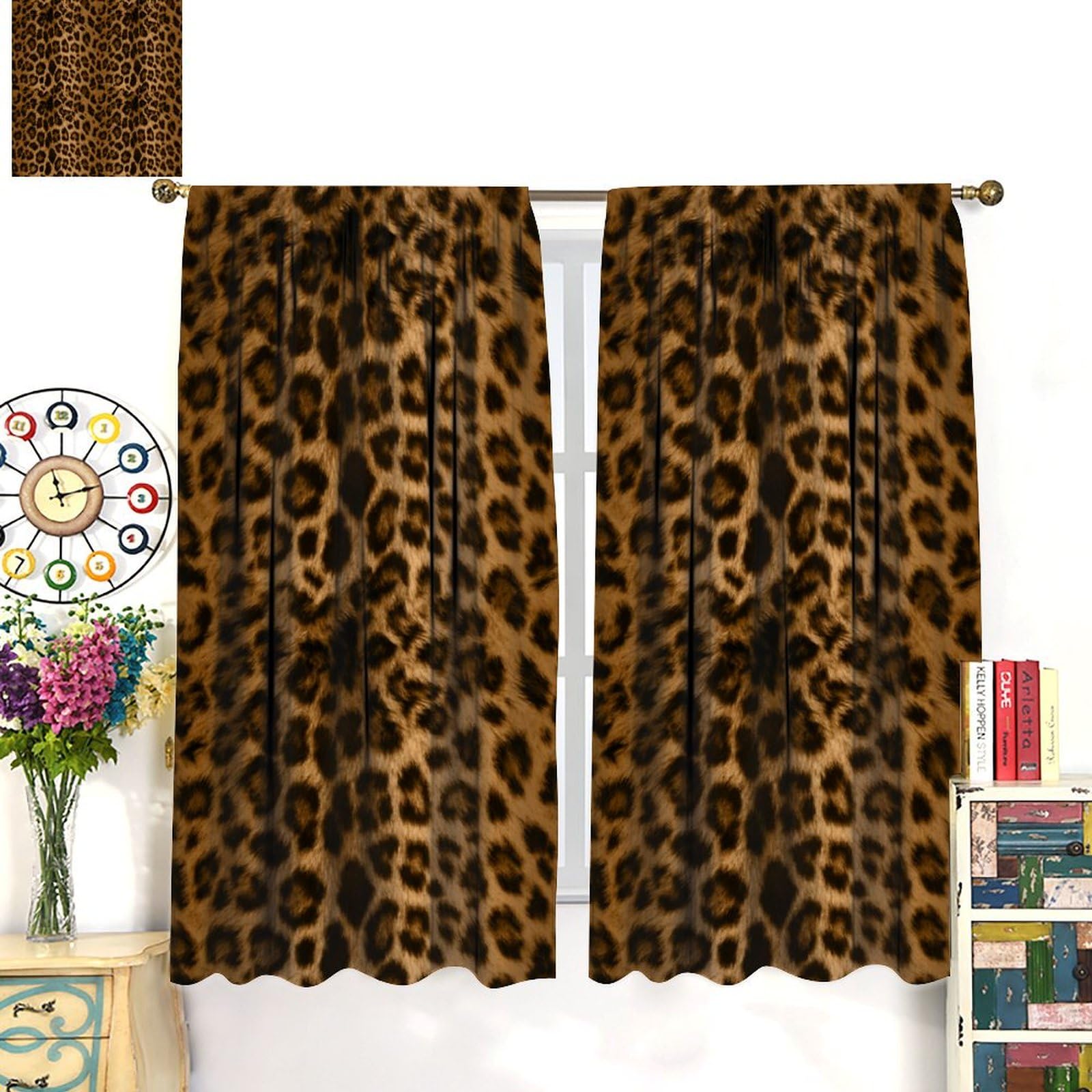 DDCBNS Leopard Print Curtains,Brown Animal Skin Printed Lightweight Décor Curtains for Women Girls Bedroom Living Room,Wildlife Fur Texture Drapes 2