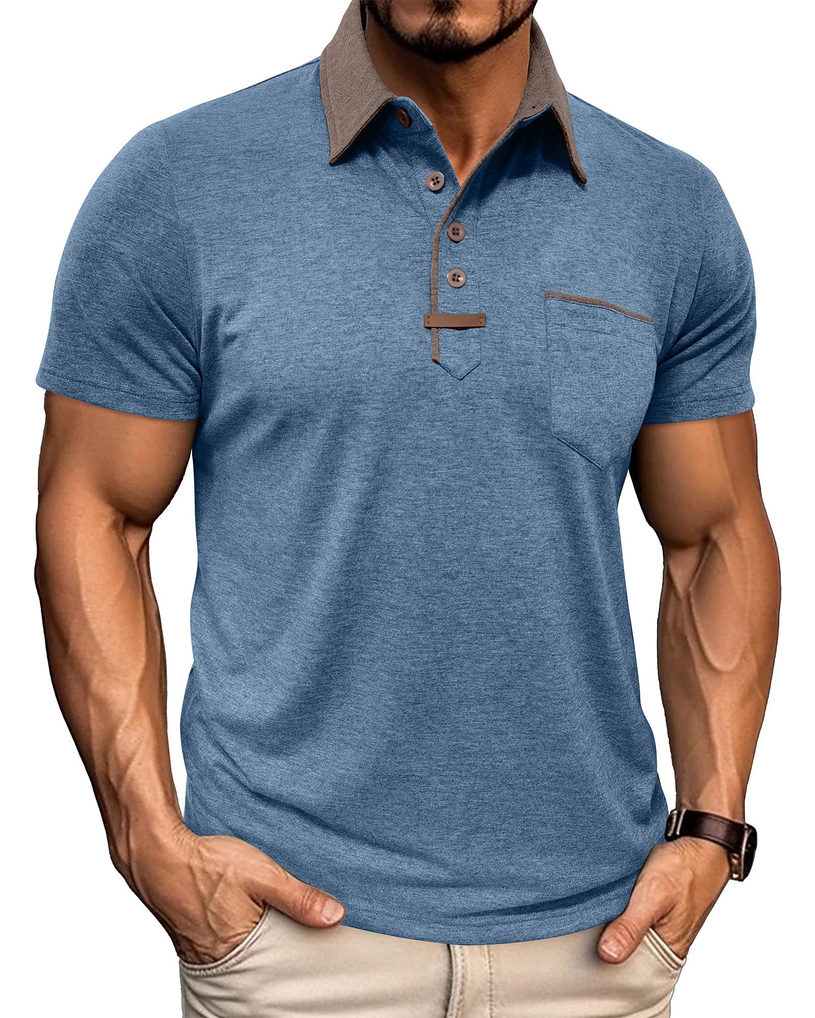 PRIVIMIX Poloshirt Herren Kurzarm Golf Tshirt Polohemd mit Knopfkragen und Brusttasche Arbeit/Sport M-3XL