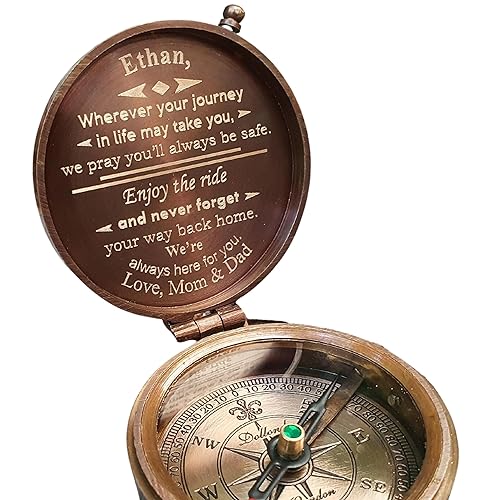 Miniatura 1 de SFdizayn Gift for Son, Personalized Compass, Custom Engraved Working Brass Compass