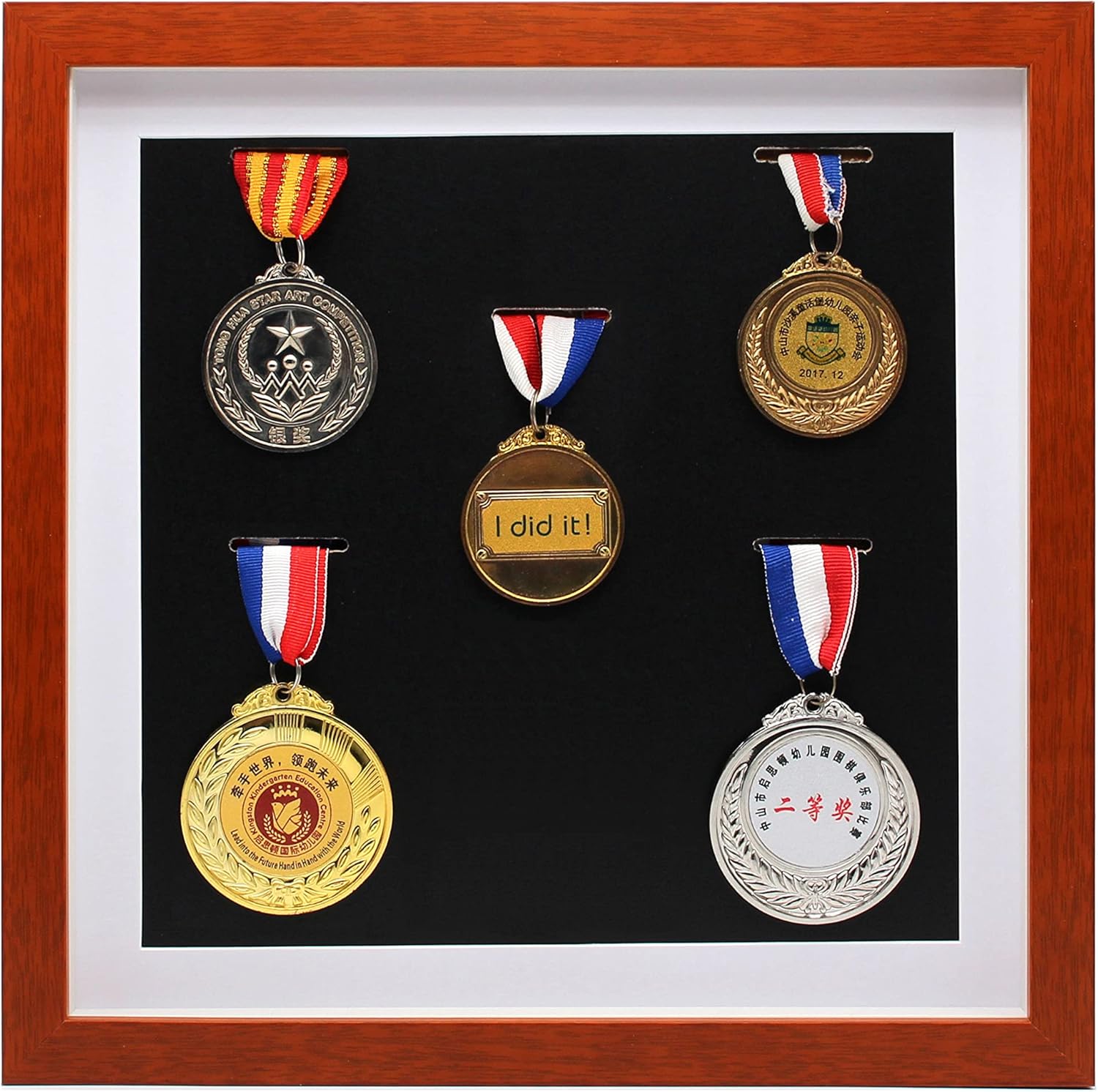 Marathon Medal Display frame-Medal Display Case-Military Medal Display Cabinet-Marathon Medal Storage BoxFits All Sports Winners, Military Medal Badge Medal 12x12 Inch (Teak 5)