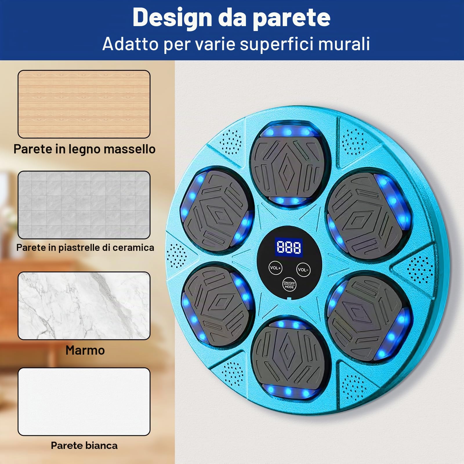 Music Boxing Machine,9 modalità di velocità Macchina da Boxe Musicale,Elettronica per Allenamento Boxe con Guanti da Boxe,LED Music Boxe Machine Adulti,Machine Montata a Parete,Supporta Bluetooth