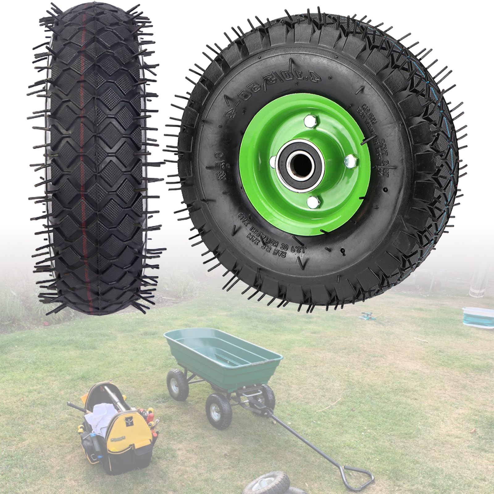 Ersatz 10" 4.10/3.50-4 Luftreifen- und Radbaugruppe, mit 20 mm Bohrungslagern und 2,76" Nabe, für Sackkarre, Schubkarre, Sackkarre, Gartenwagen 10''/3.50-4