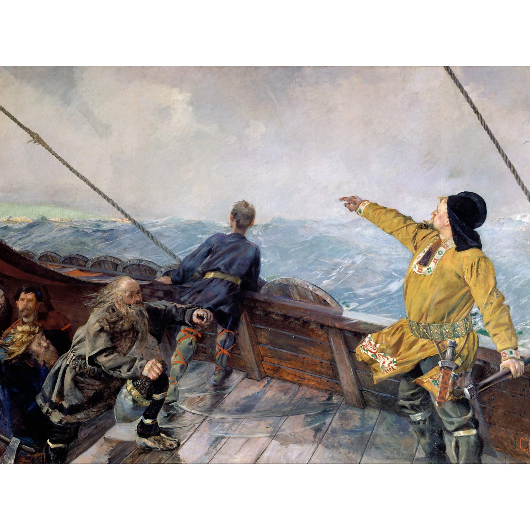 Christian Krohg Leiv Eirikson Discovering America Large Wall Art Print Canvas Premium Poster Mural