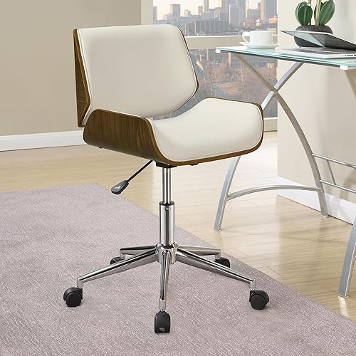 Silla de oficina en casa sin brazos, moderna silla de escritorio de nogal con ruedas, respaldo medio, silla giratoria de 360, altura ajustable,