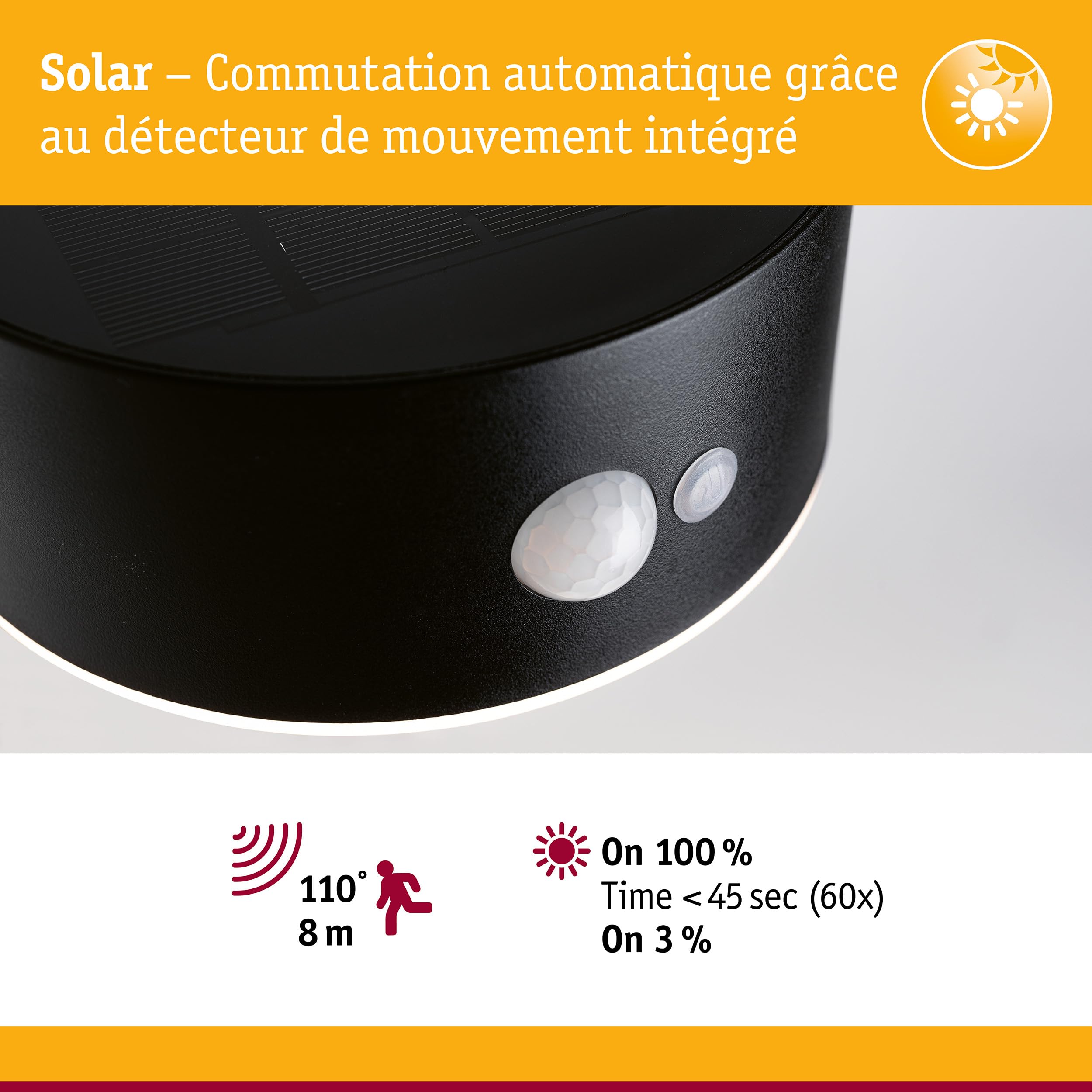 Paulmann Solar LED Applique extérieure Eileen Détecteur de mouvement respectueux des insectes IP44 2200K 300lm Noir 94730