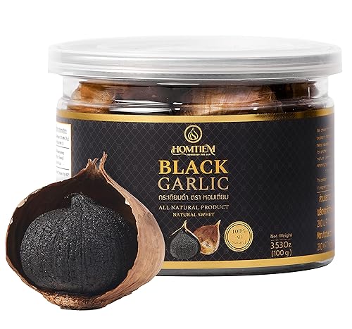 Homtiem Ajo negro 3.53 onzas (3.53 oz.), ajo negro entero fermentado durante 90 días, súper alimentos, sin OMG, sin aditivos, listo para comer para