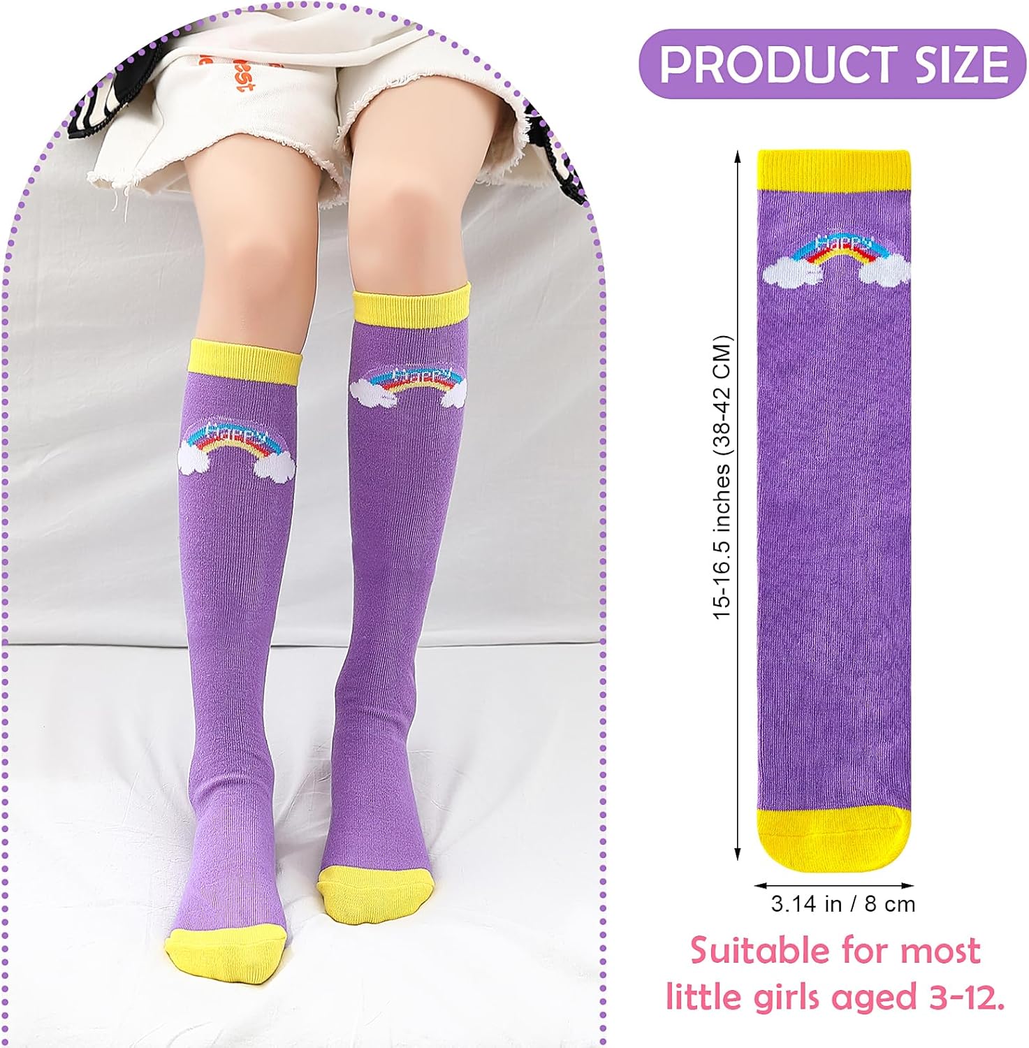 PHOGARY 6 Pairs Girls Knee High Socks, Cute Socks Colorful Cartoon Animal Warm Cotton Crazy Funny Kids Odd Sock Mid Calf Long Boot Sock for 3-12 Years Girls, One Size (Rainbow) - Image 2