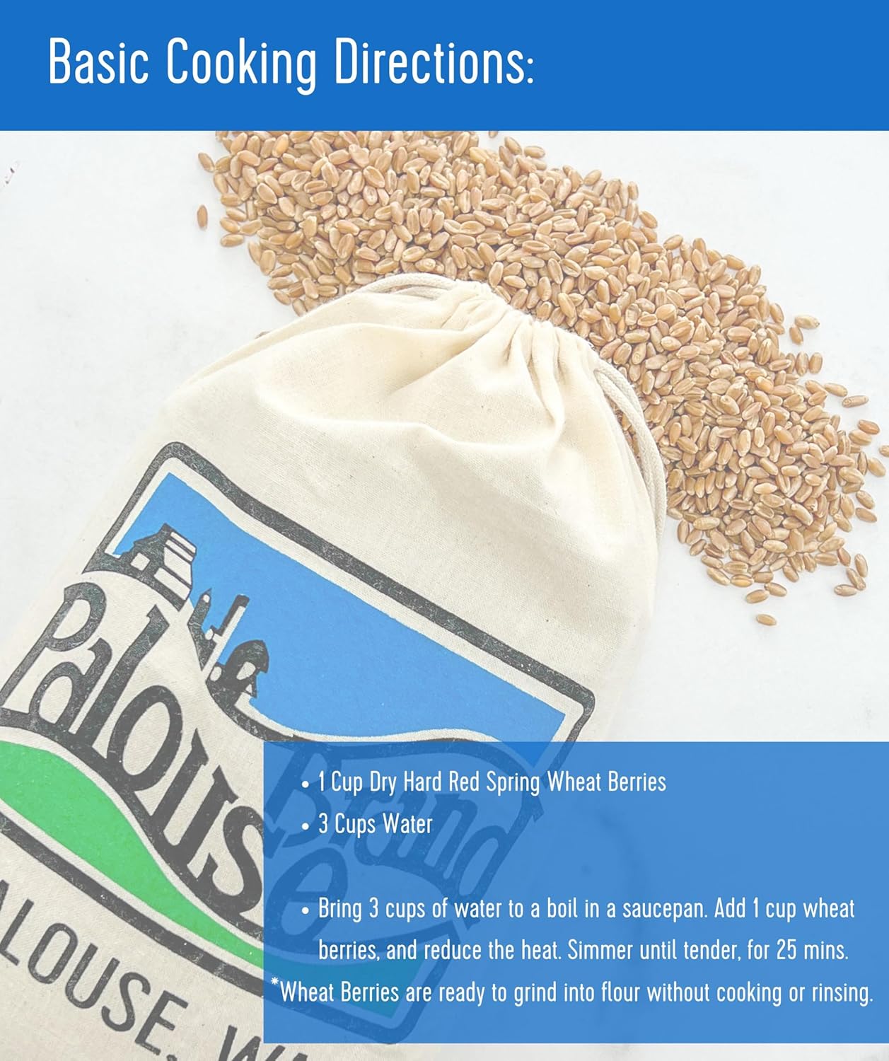 Palouse Brand Certified Glyphosate Residue Free Hard Red Spring Wheat Berries | 18 LBS | Non-GMO Project Verified | Kosher