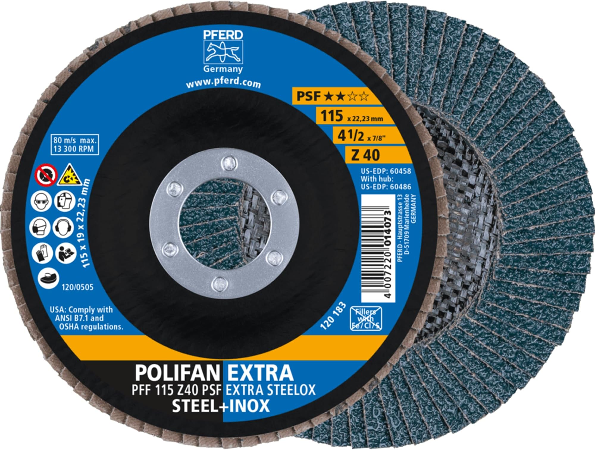 4-1/2" x 7/8" POLIFAN® Flap Disc - Flat PSF-Extra, Zirconia, 40 Grit