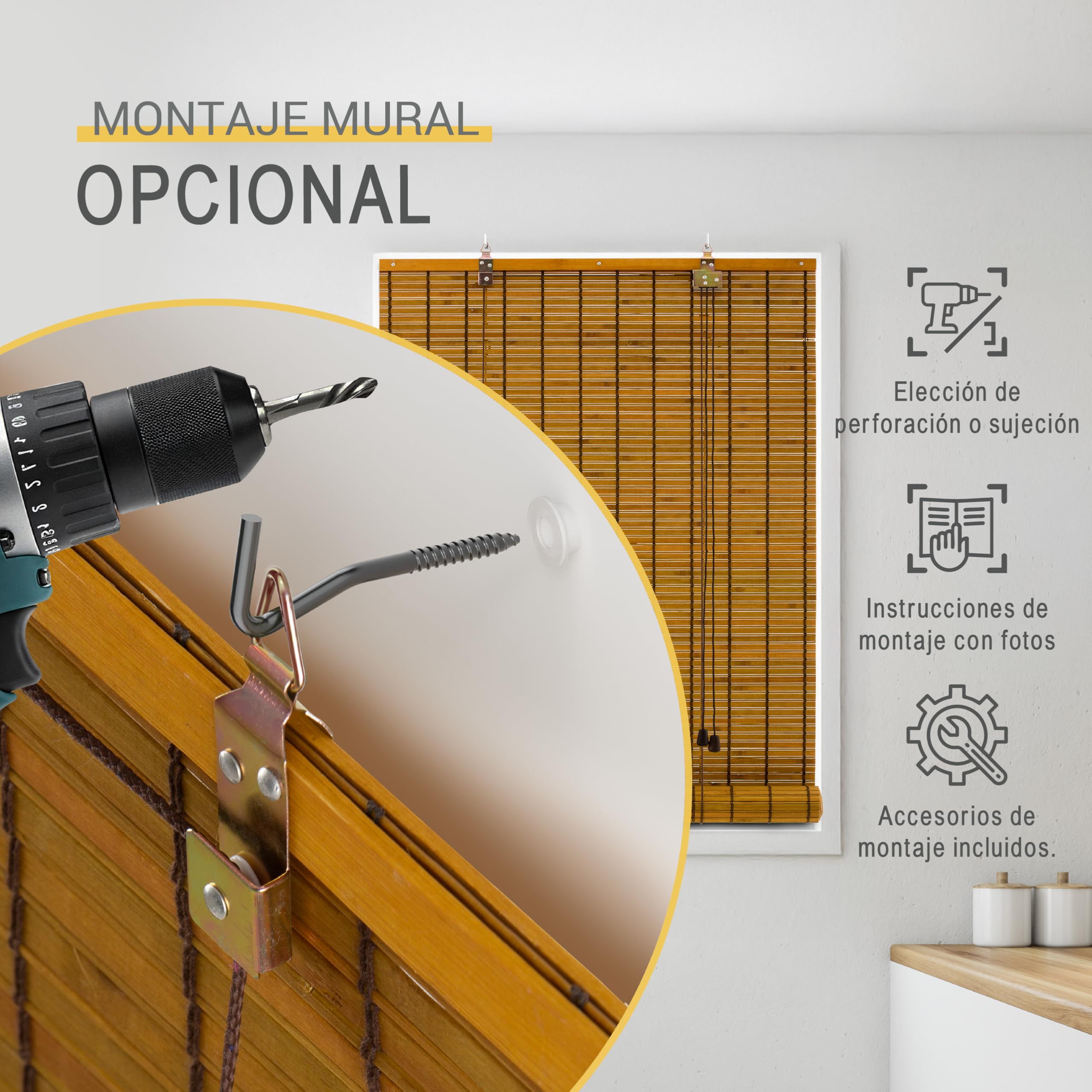 Sol Royal Estor Bambú sin Taladrar 90x220 cm – Estor Enrollable de Madera Natural para Ventana Interior – Persiana Opaca Protección Solar y Privacidad – BR7 | BR7 Estor de madera para ventana, 90 x 220 cm, 90 cm de ancho, opaco, protección solar, estor de