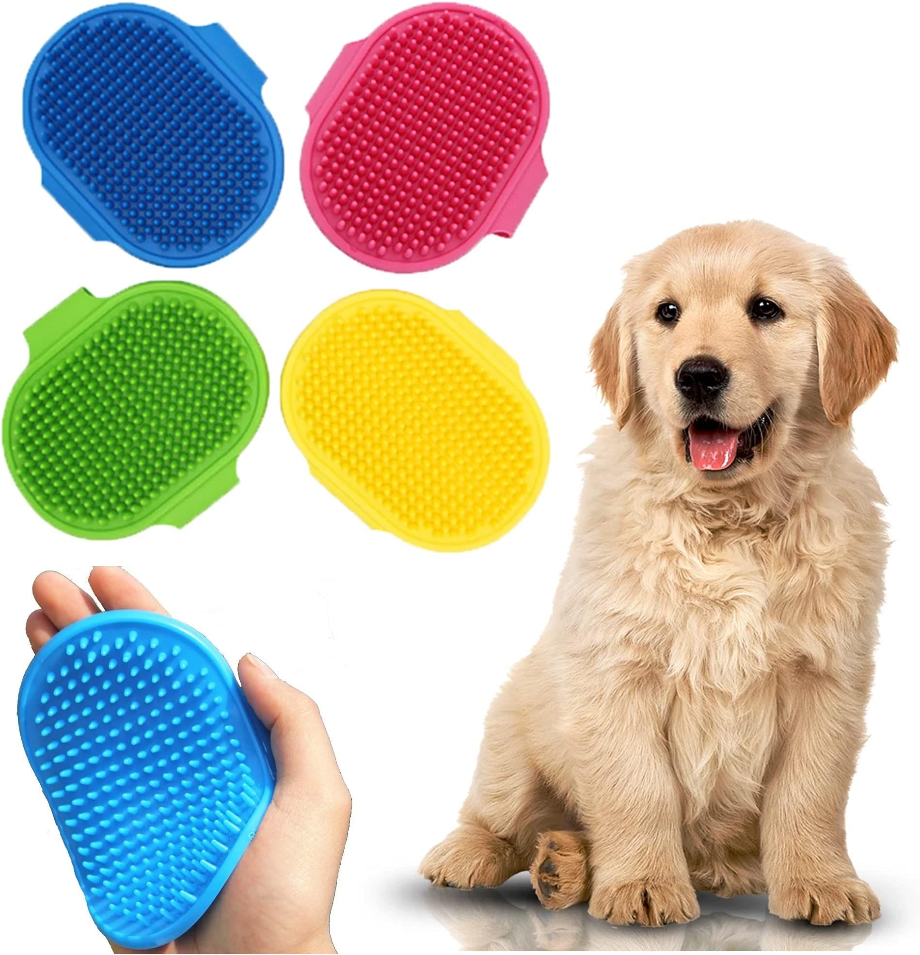 SystemsElevenDog Bath Brush - Pet Grooming - Massage Removal Glove - Adjustable Ring Handle