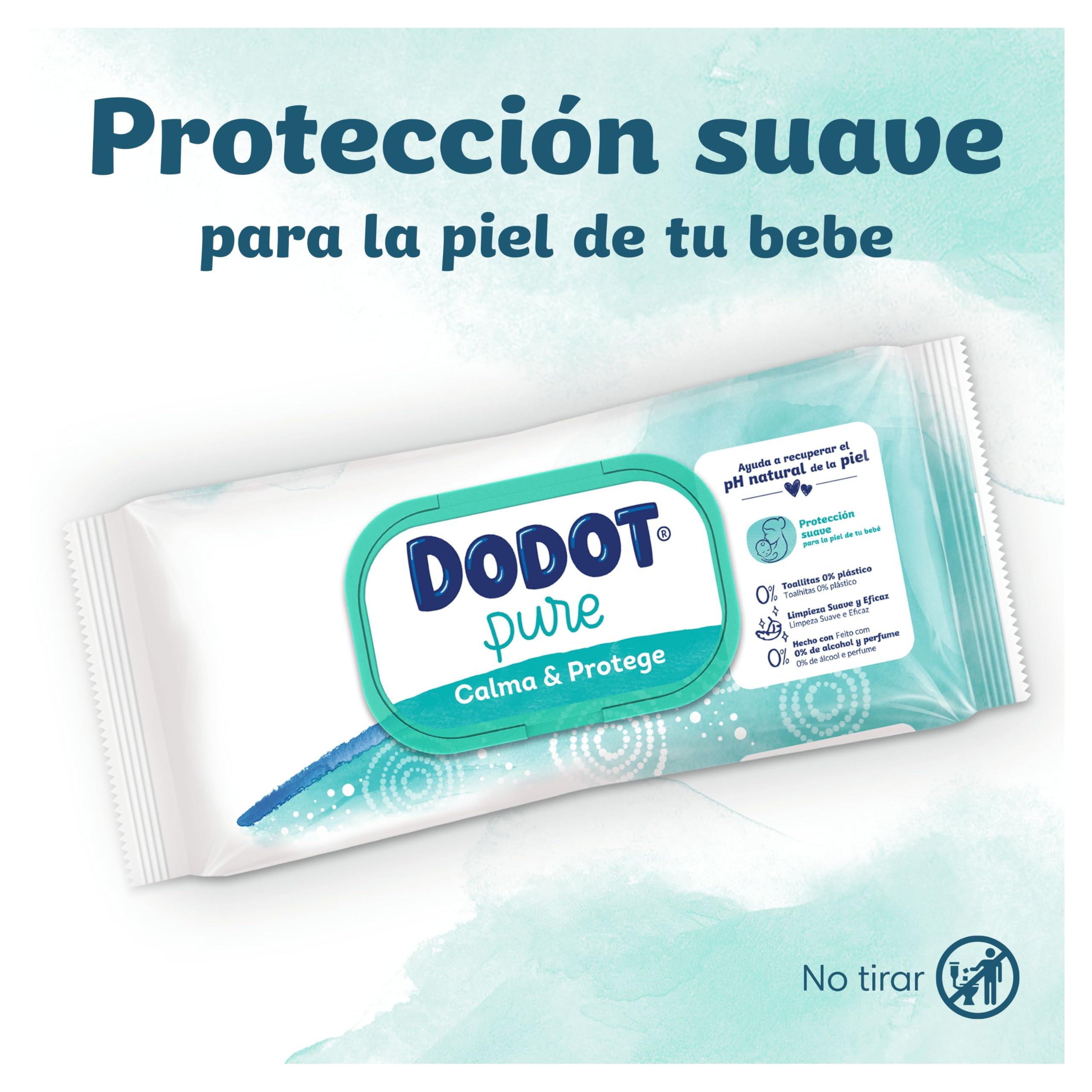 Dodot Toallitas Pure Calma & Protege Para Bebé, 1104 Toallitas (24 Pack De 46 Unidades), Ayuda a restaurar el pH natural de la piel, 99% Agua, Sin plástico