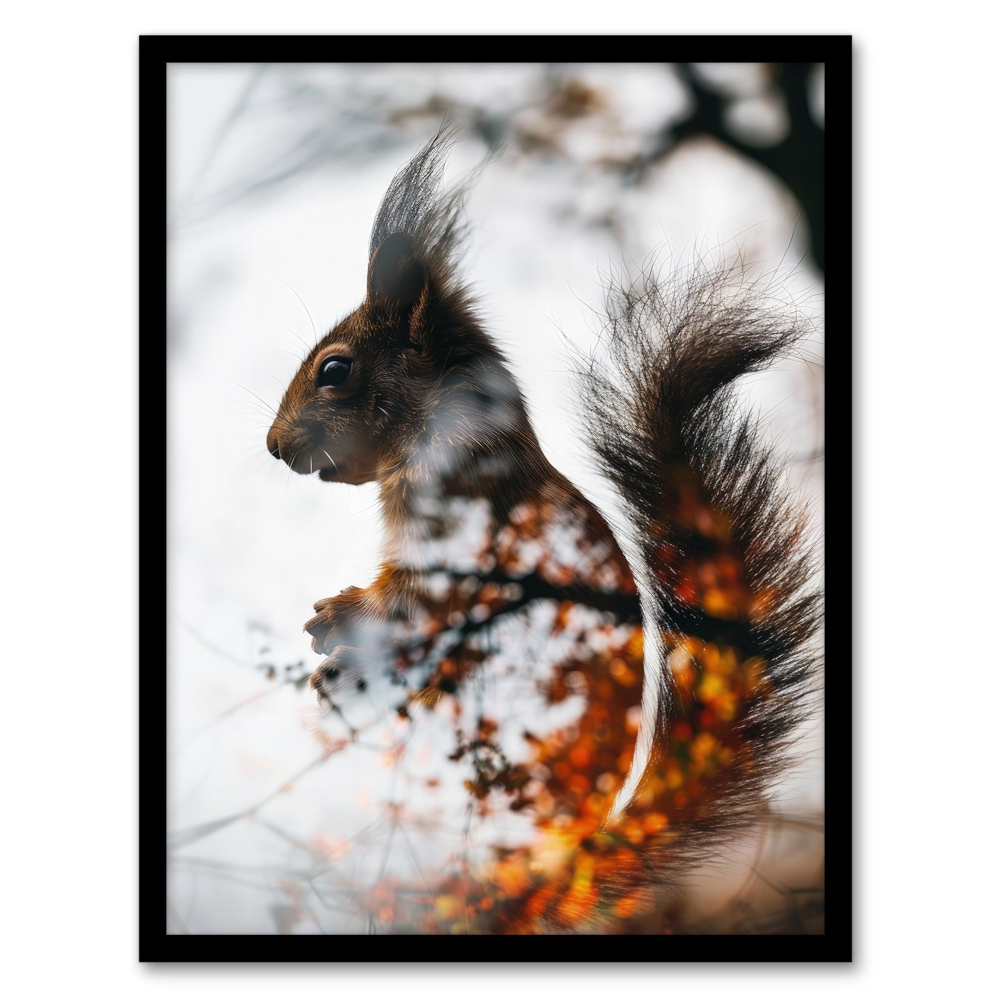 Artery8 Squirrel Lover Autumn Photo Woodland Animal For Living Room Artwork Framed Wall Art Print 18X24 Inch