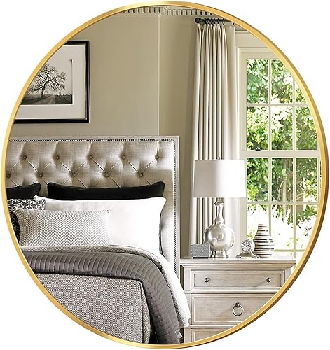 Antok Espejo de baño redondo sin marco, espejo circular de 20 pulgadas para baño, espejos de tocador sin marco con borde biselado de lujo para