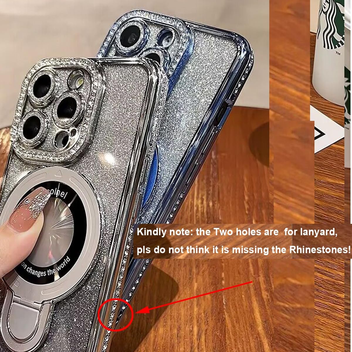 Magnetic Stand Glitter Case for iPhone 17 Pro,[Compatible with Magsafe] Luxury Bling Sparkly Rhinestones Diamond with Camera Lens Protector&Kickstand Women Girls Case for iPhone 17 Pro,Silver - Image 2