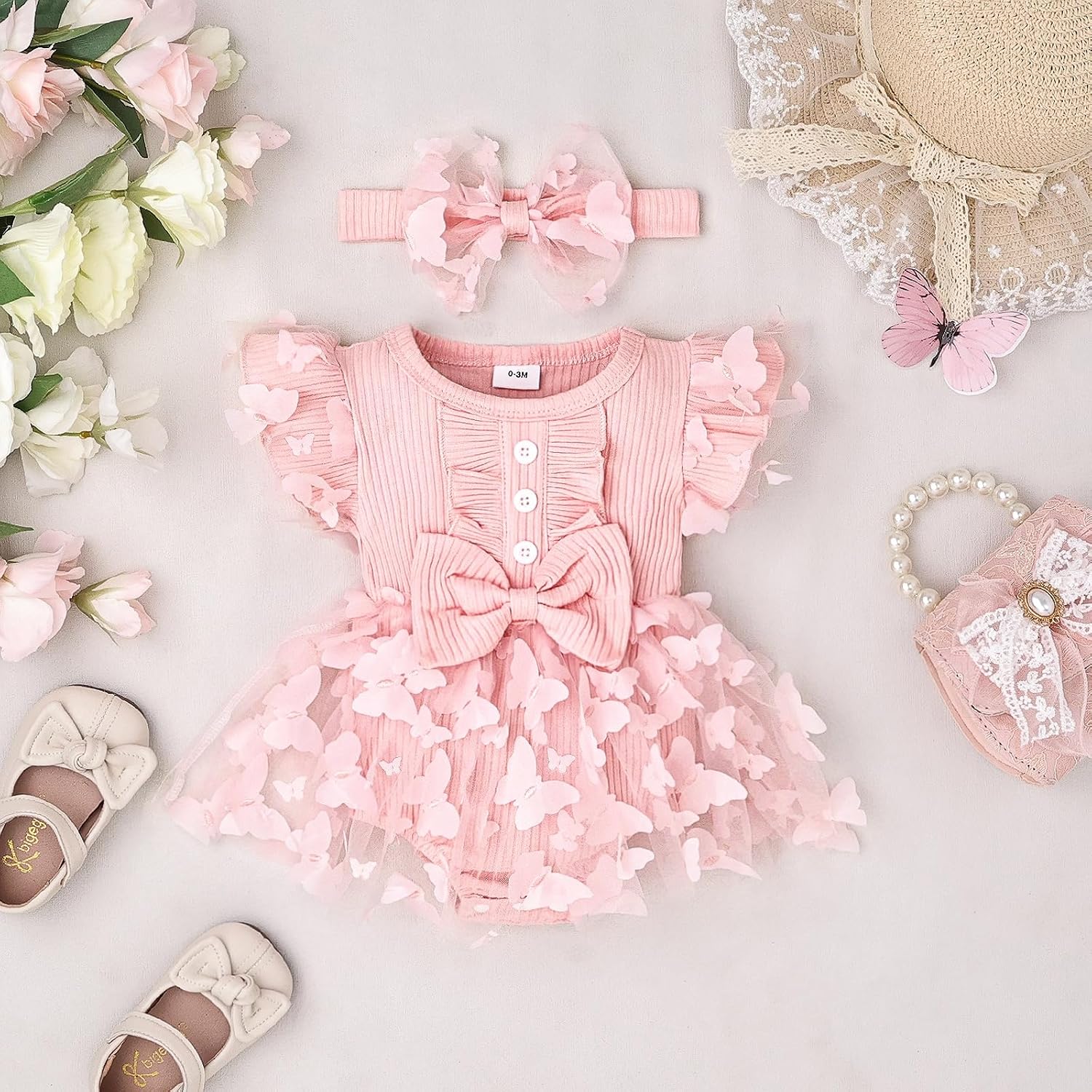 Baby Girl Clothes Summer Girls Clothes Short Sleeves Lace Cute Romper Bodysuit Outfits Headband 0-18 Months image 2