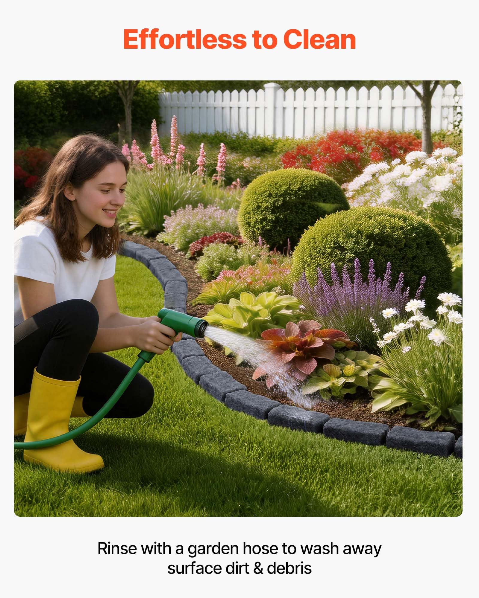 VEVOR Beeteinfassung in Steinoptik, 4,7 m, Beetumrandung ohne Graben, Rasenkante für Rasen, Blumenbeete & Garten, 4er-Pack (je 6 Steine ​​à 118x9,5x5,7 cm), 12 Befestigungsspitzen, Anthrazit