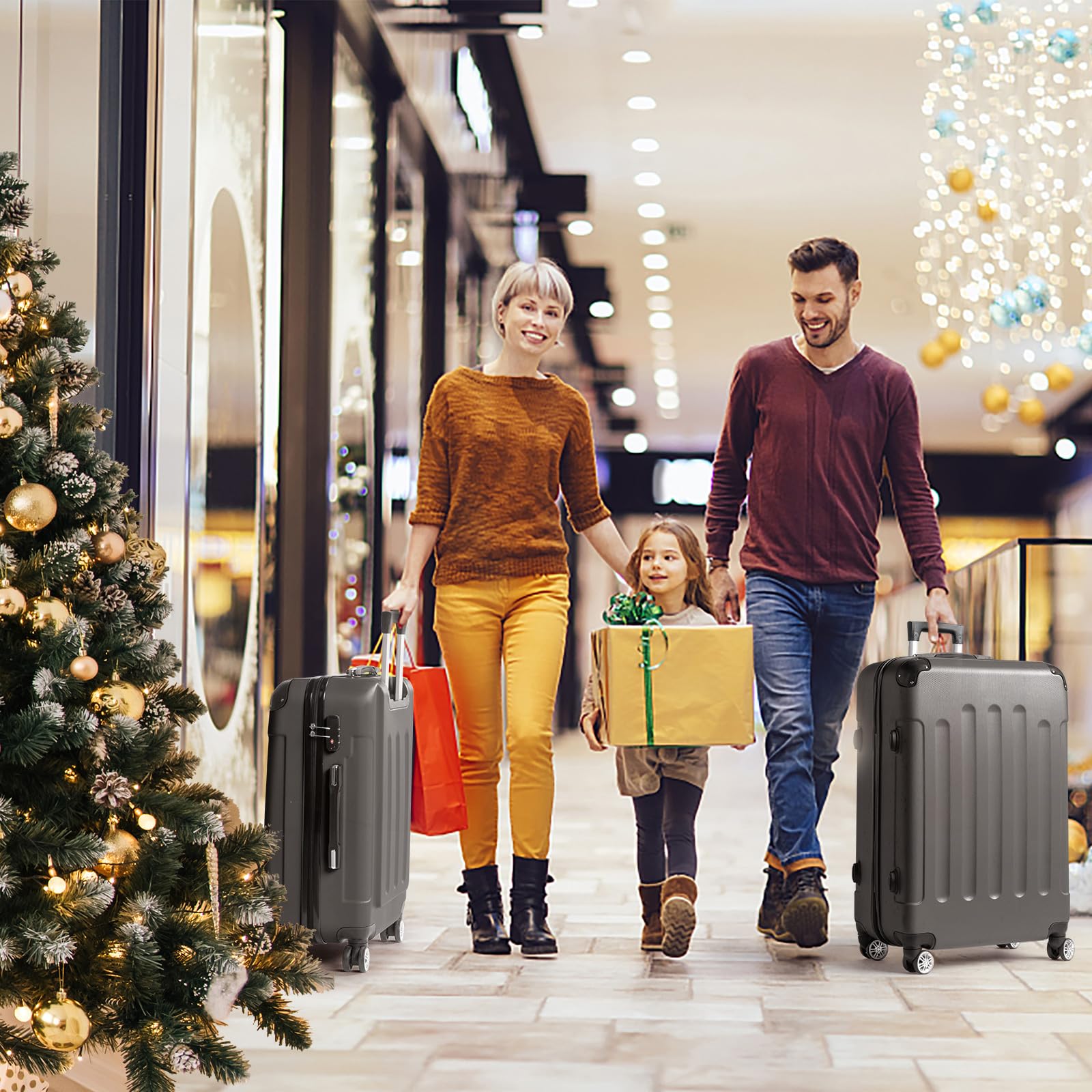 LEADZM Valigie Set 3 Pezzi, Set Valigie Rigide con Rinforzi Angolari, Luggage Suitcase Grande 23 kg in ABS (Grigio scuro)