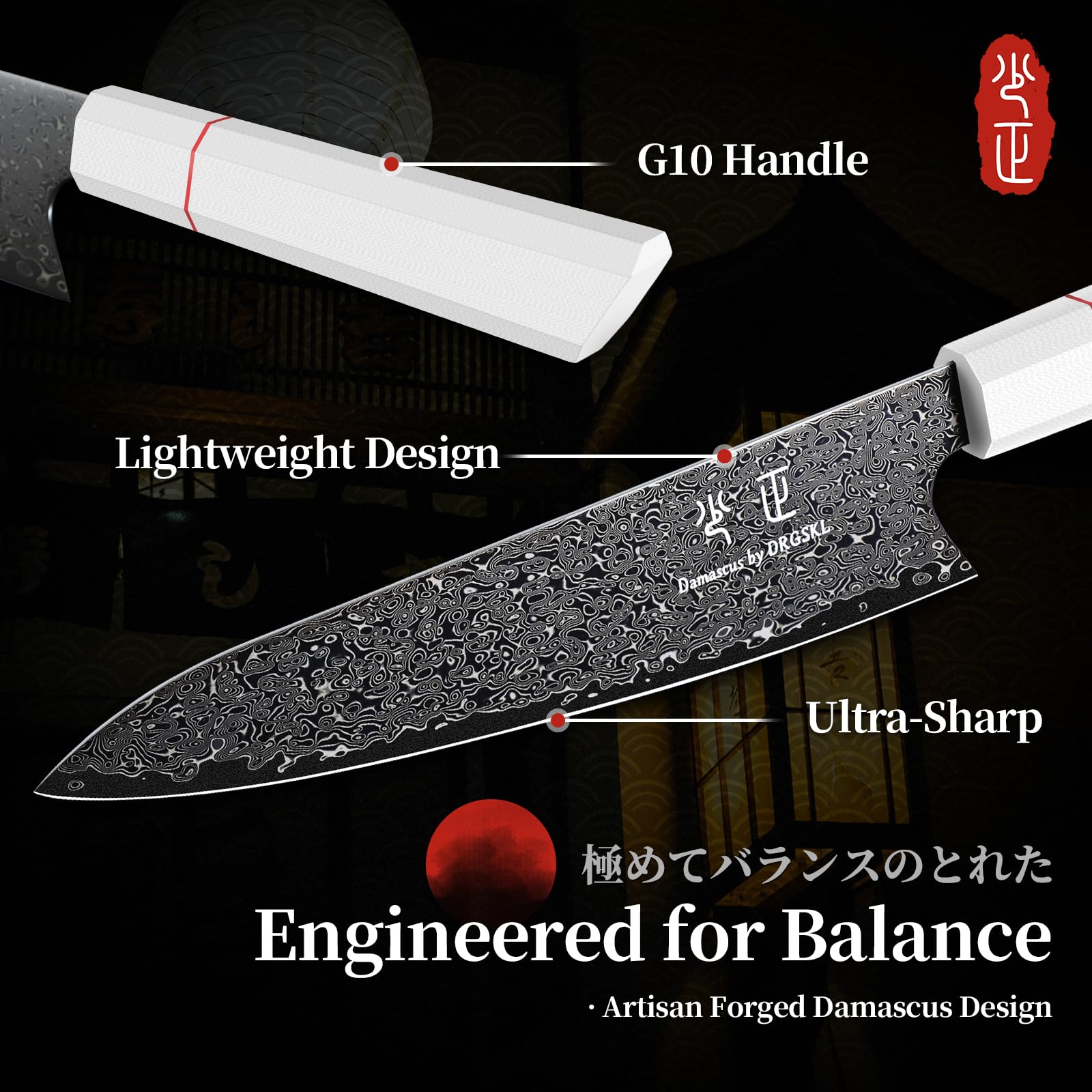 DRGSKL Damascus Chef Knife 8 Inch - VG10 Kitchen Knife for Meat Cutting — Amazon image 4