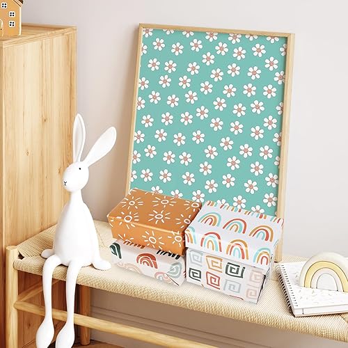 Miniatura 7 de AnyDesign - 12 hojas de papel de regalo retro bohemio plegado plano colorido arco iris margarita regalo papel de arte Groovy para baby shower,