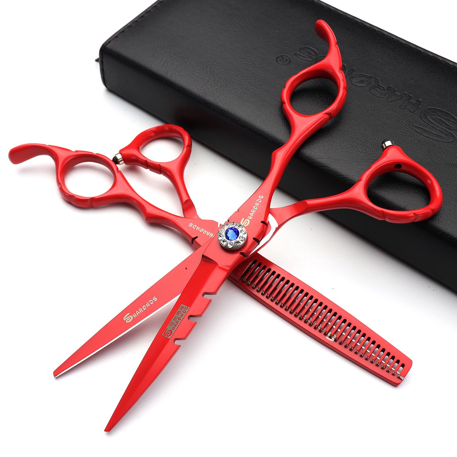 Ciseaux de coiffure 6 pouces rouge : set complet pour coupe de cheveux en salon et coiffeurs