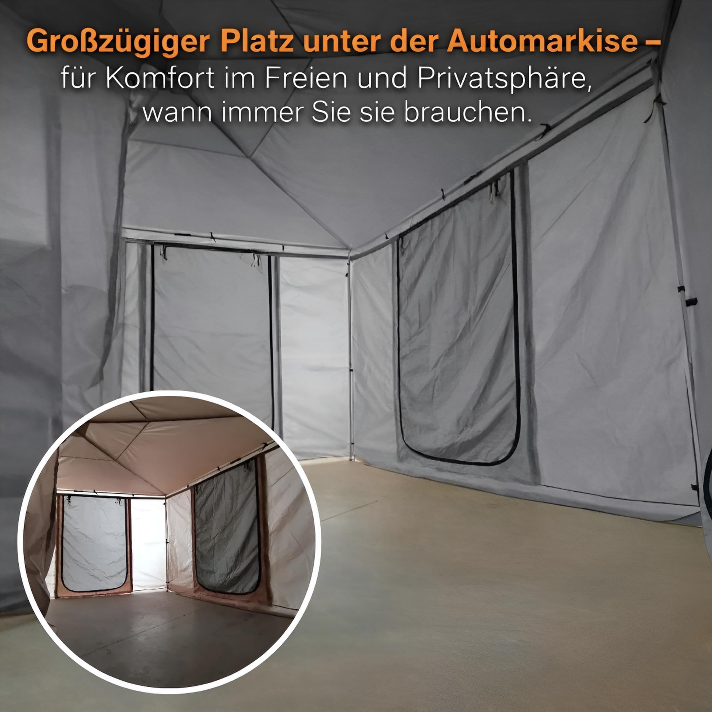 270° Markise Khaki oder Grau Automarkise/Zelt mit Vorzelt 200x200cm oder 250x200cm (Khaki, 200x200cm für die Fahrerseite)