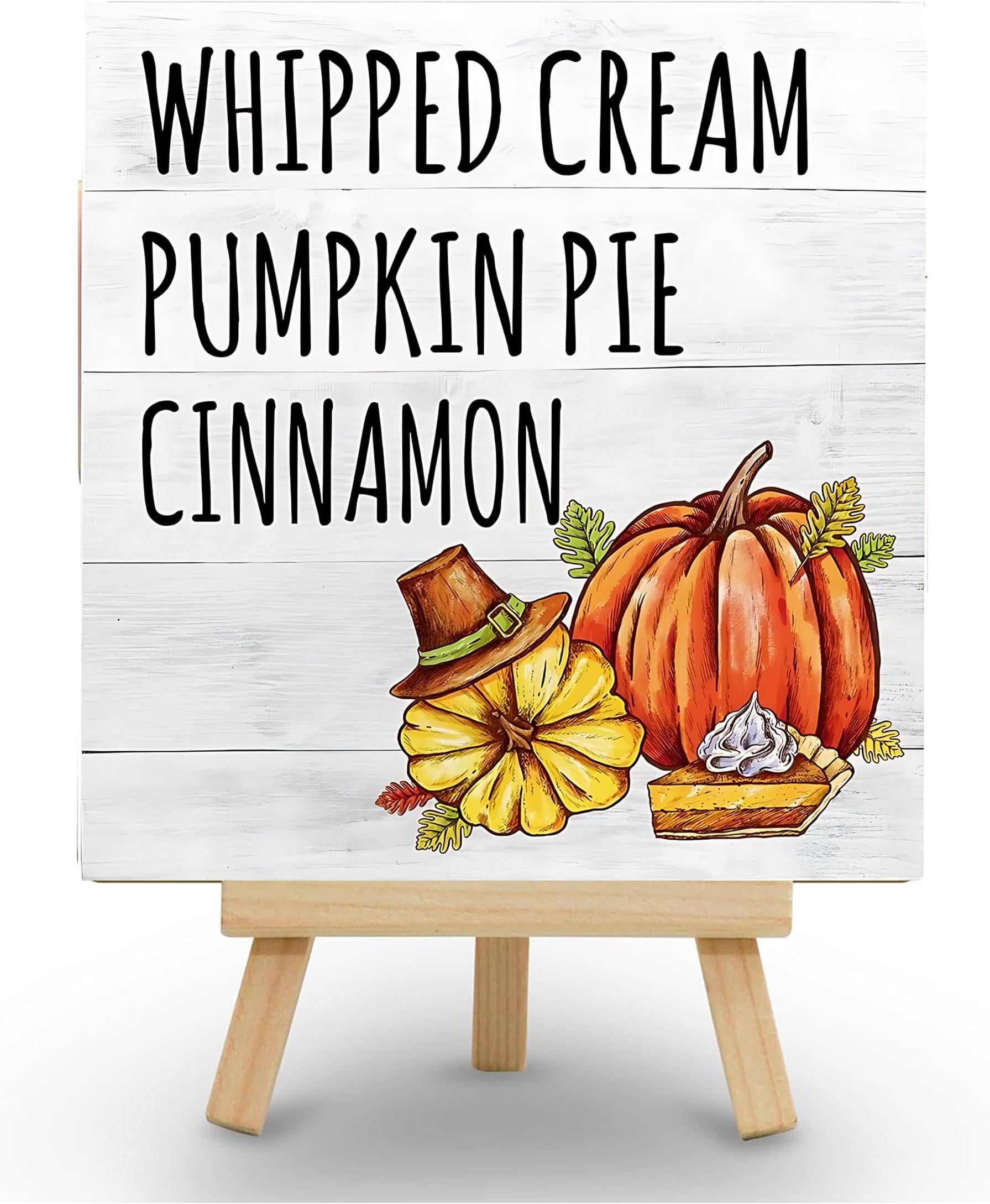Kachi Pencil Autumn Desk Decor,Whipped Cream Pumpkin Pie Cinnamon Wood Sign,Fall Pumpkin Wooden Signs,Autumn Decorations for Home Office Bedroom Table Tabletop Decor. KCSTAND-1534