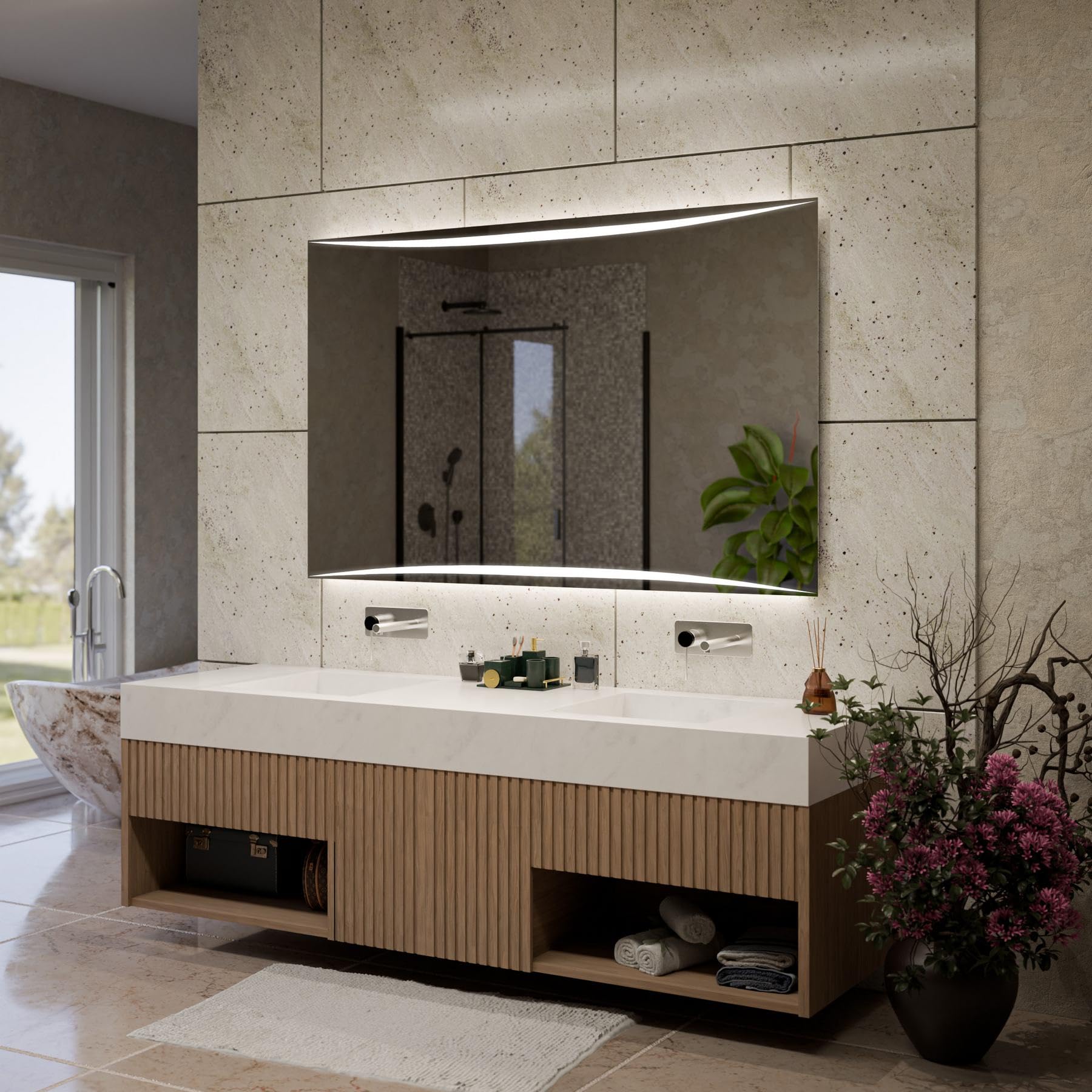 Vilnius Specchio Bagno LED 110x80cm Antiappannamento, Retroilluminato, Personalizzabile, Rettangolare, Selezione Colore Luce