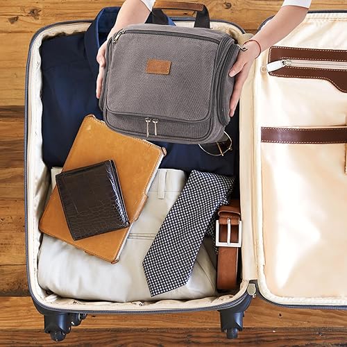 Miniatura 5 de Neceser de lona colgante organizador de maquillaje con gancho de metal resistente, kit de afeitado de viaje, bolsa de cosméticos portátil a granel