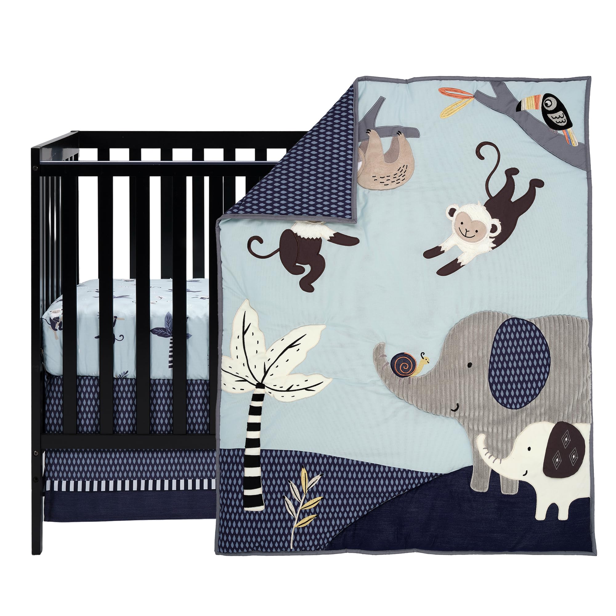 Lambs & Ivy Jungle Party - Juego de ropa de cama de 3 piezas para cuna de bebé con elefante/mono