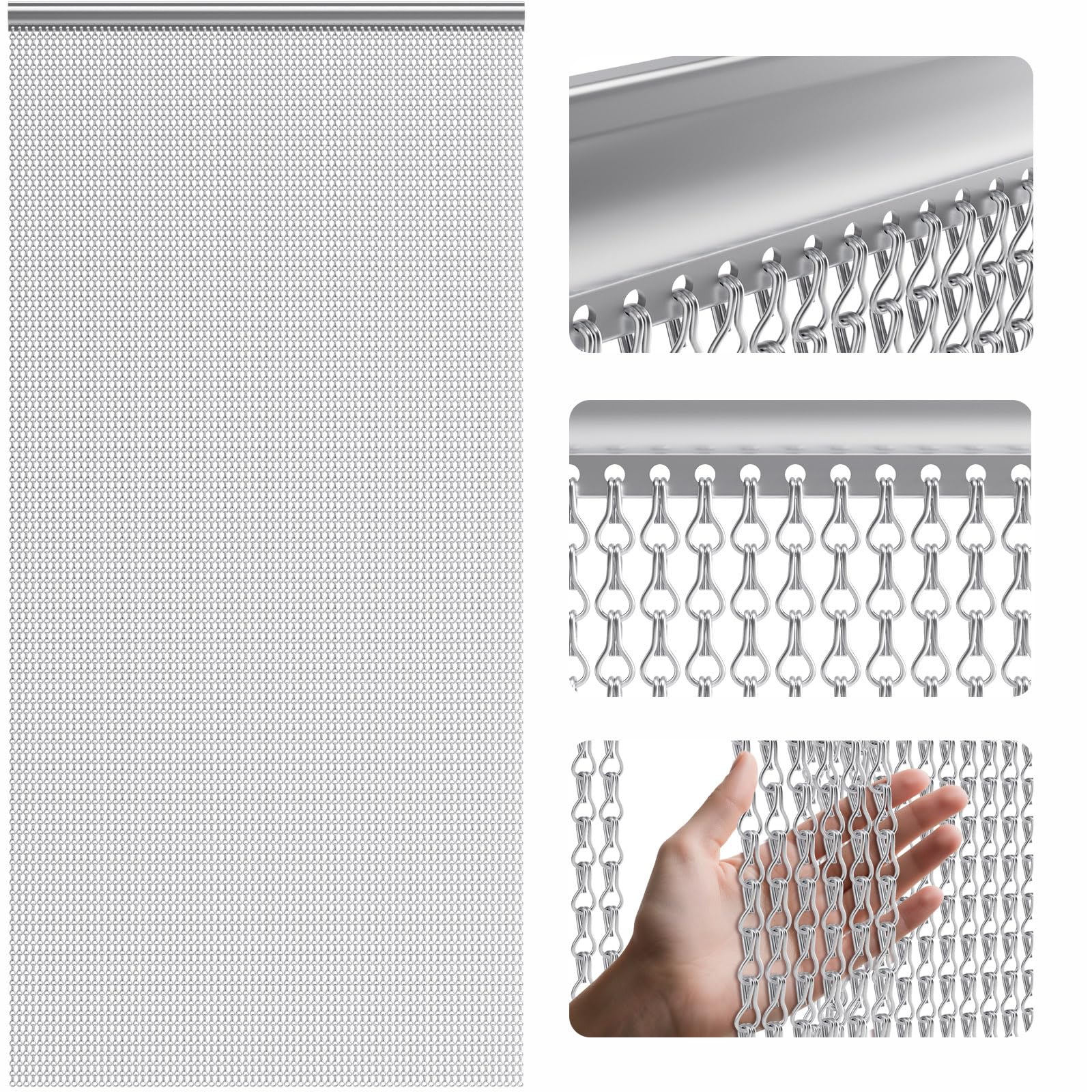 Soontrans Fliegengitter Balkontür 100 x 210cm, Aluminium Fliegenvorhang, Fliegengitter Tür, Insektenschutz Balkontür, Fliegengittertür, Metall Kettenvorhang für hält Insekten, Wespen (Silber)