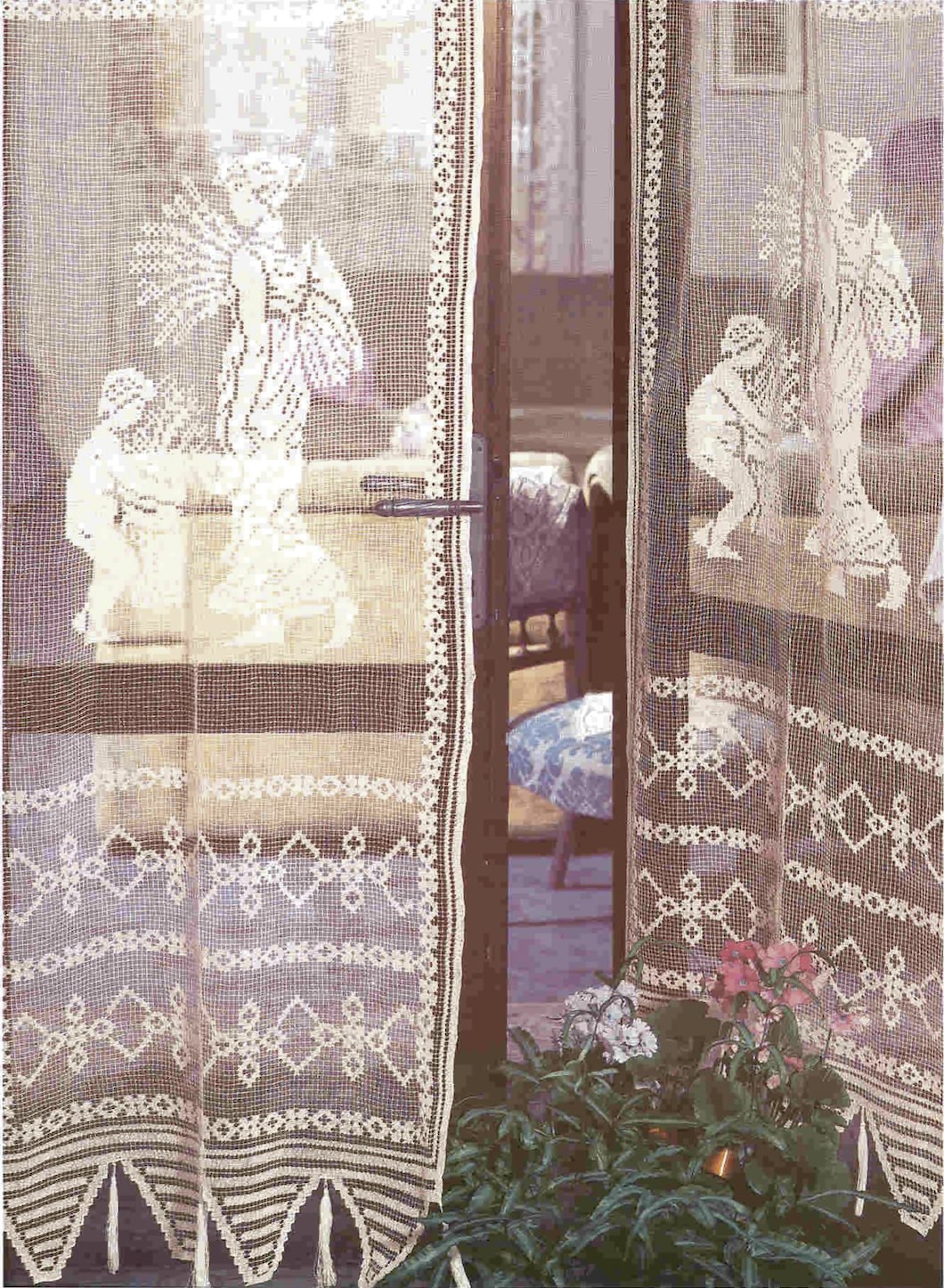 Paire de rideaux brodés à la main filet été fabriqué en italie 100% coton Différentes tailles 58x180cm Bianco