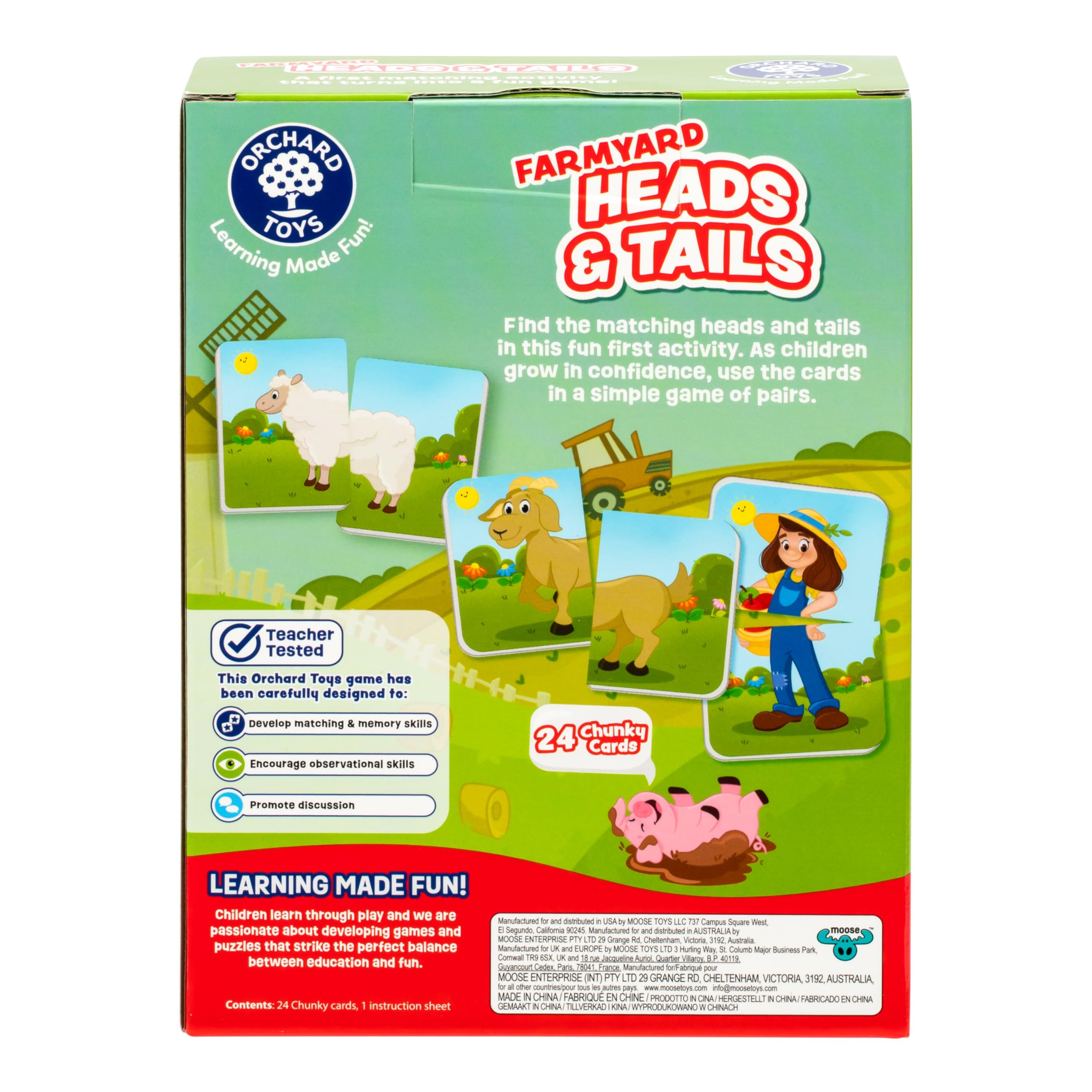 ORCHARD TOYS, Farmyard Heads & Tails Game - New Art, A First Matching Activity That Develops Into a Fun Game, 24 Updated Chunky Cards, Age 18 Months+, 1-4 Players