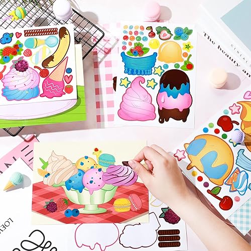 Miniatura 7 de Pajean 24 hojas de calcomanías para hacer tus propias calcomanías para juegos de fiesta de helados, mezcla y combinación, calcomanías de postre para