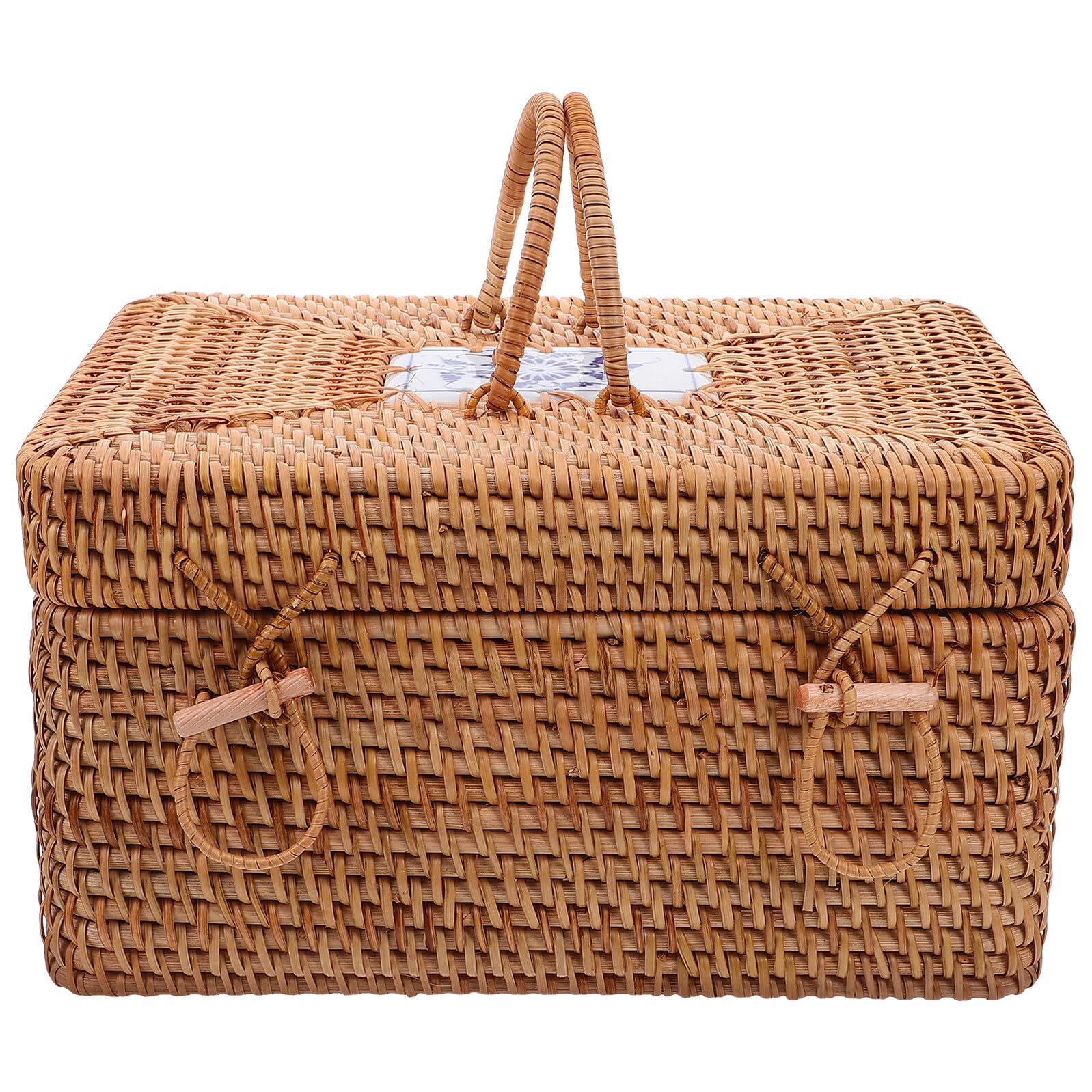 Cesto da Picnic in Rattan Intrecciato con Manico Porta Snack e Frutta Scatola di Stoccaggio Boho in Stile Country Contenitore Spazioso per Campeggio e Feste all Aperto Elegante