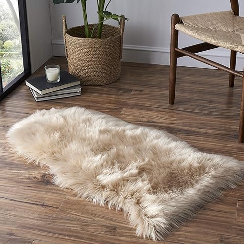 Faux Fur Rug Sofa Chairs Cover, Beige Small Rug for