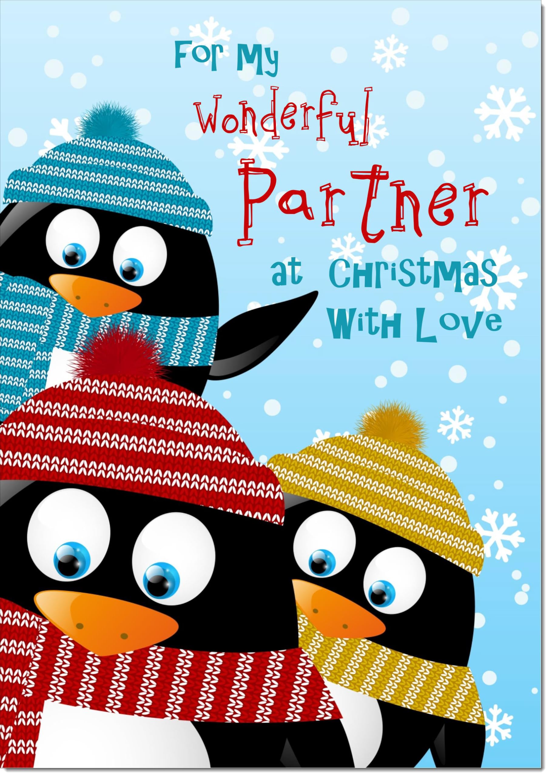 doodlecards Partner Christmas Card Three Penquins Large A4 Size Christmas Card for Partner with Plain Envelope