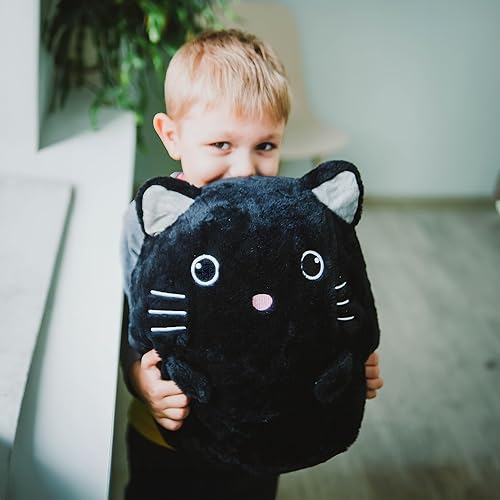 Miniatura 4 de WEIGEDU Gatito negro de peluche con ojos bordados para niño y niña, decoración de Halloween, cojín de almohada, sofá, regalos de inauguración de la