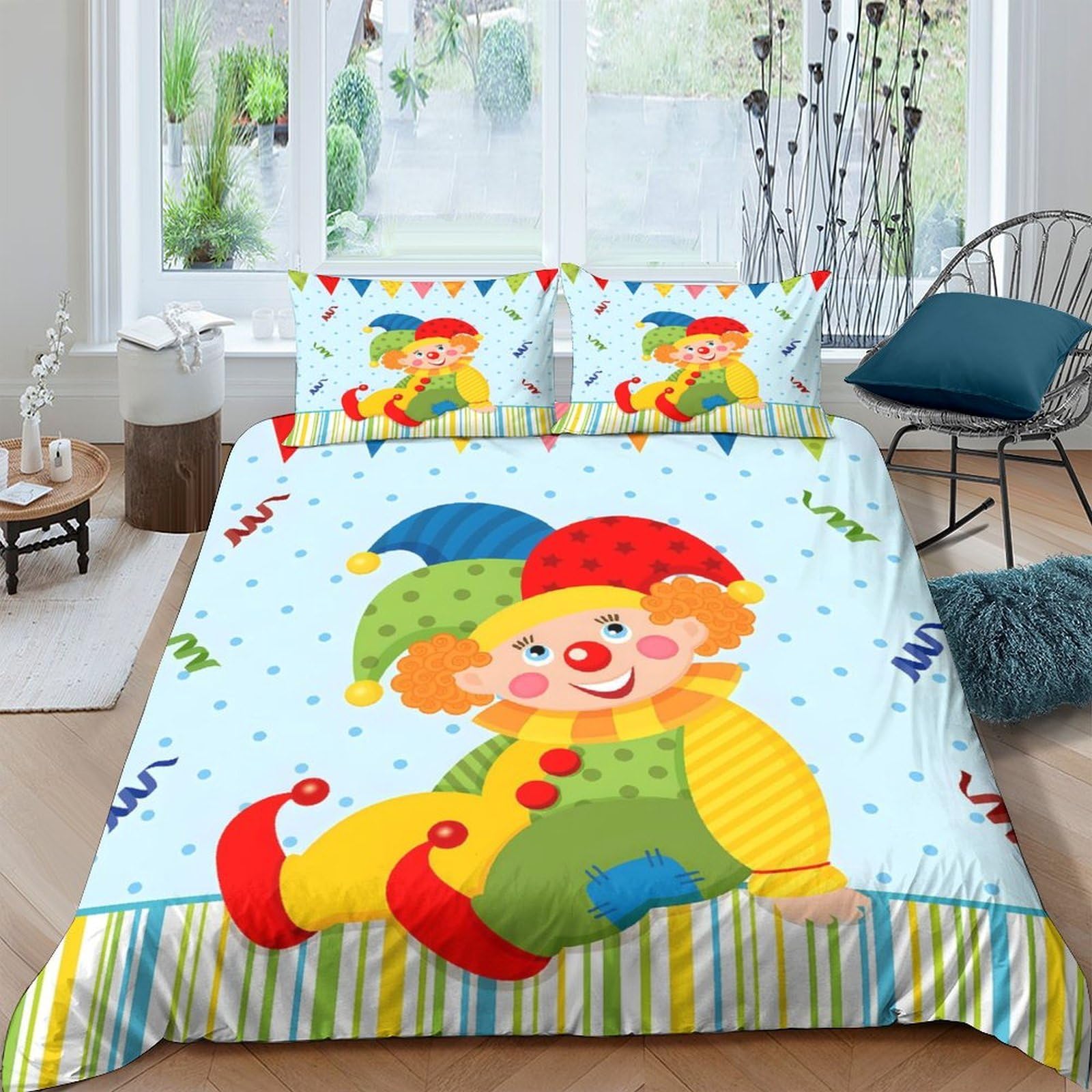 Ctjqhvkz Style-1 3D Printed Colorful Clown Fitted Sheet Microfiber Soft Breathable Carnival Art Bed Cover For Bedroom Guest Room Decor Single（135X200cm）