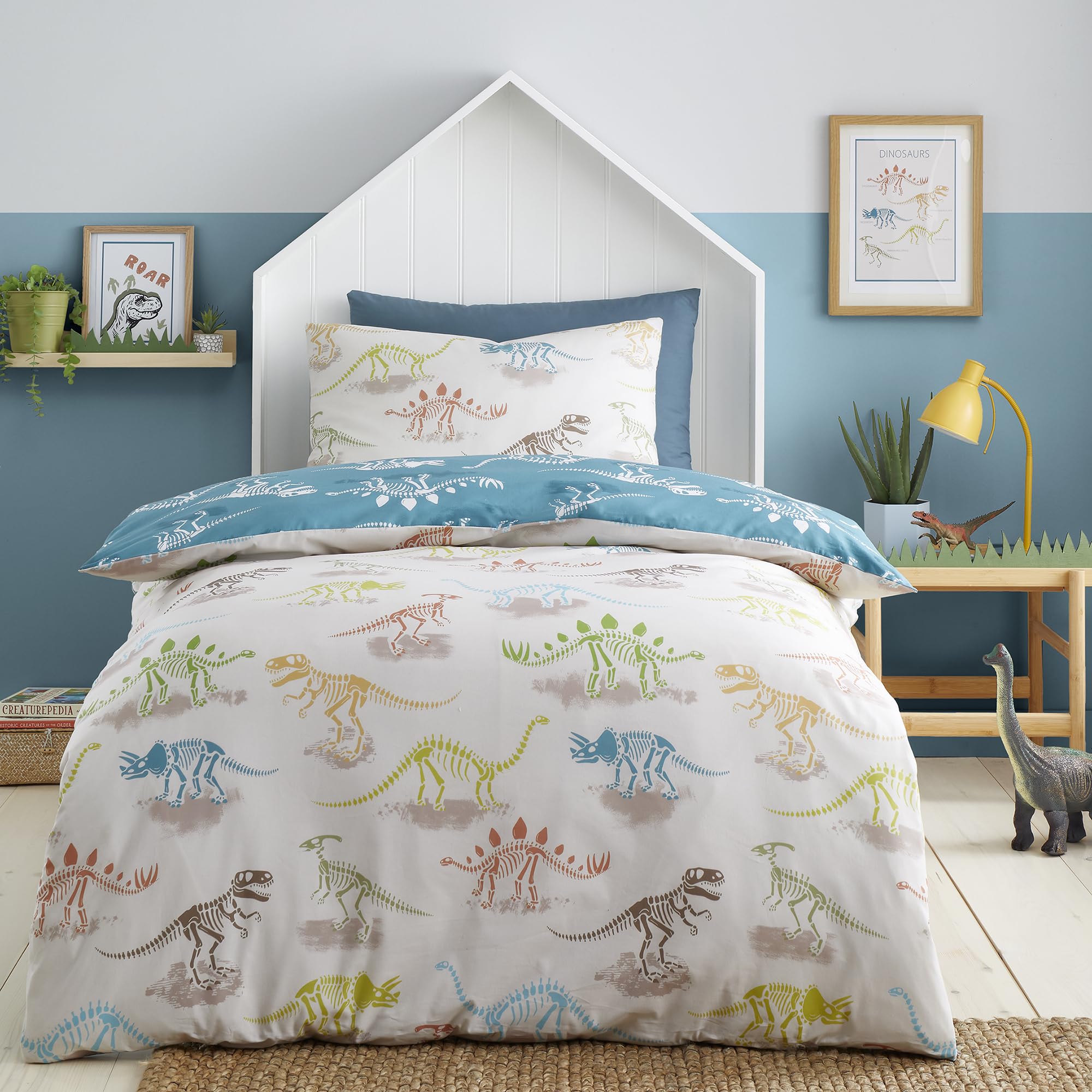 Bedlam Skeleton Dino Duvet Cover Set Single 135 x 200cm – Easy Care Bedding with Fun Dinosaur Skeleton Print, Includes 1 Pillowcase