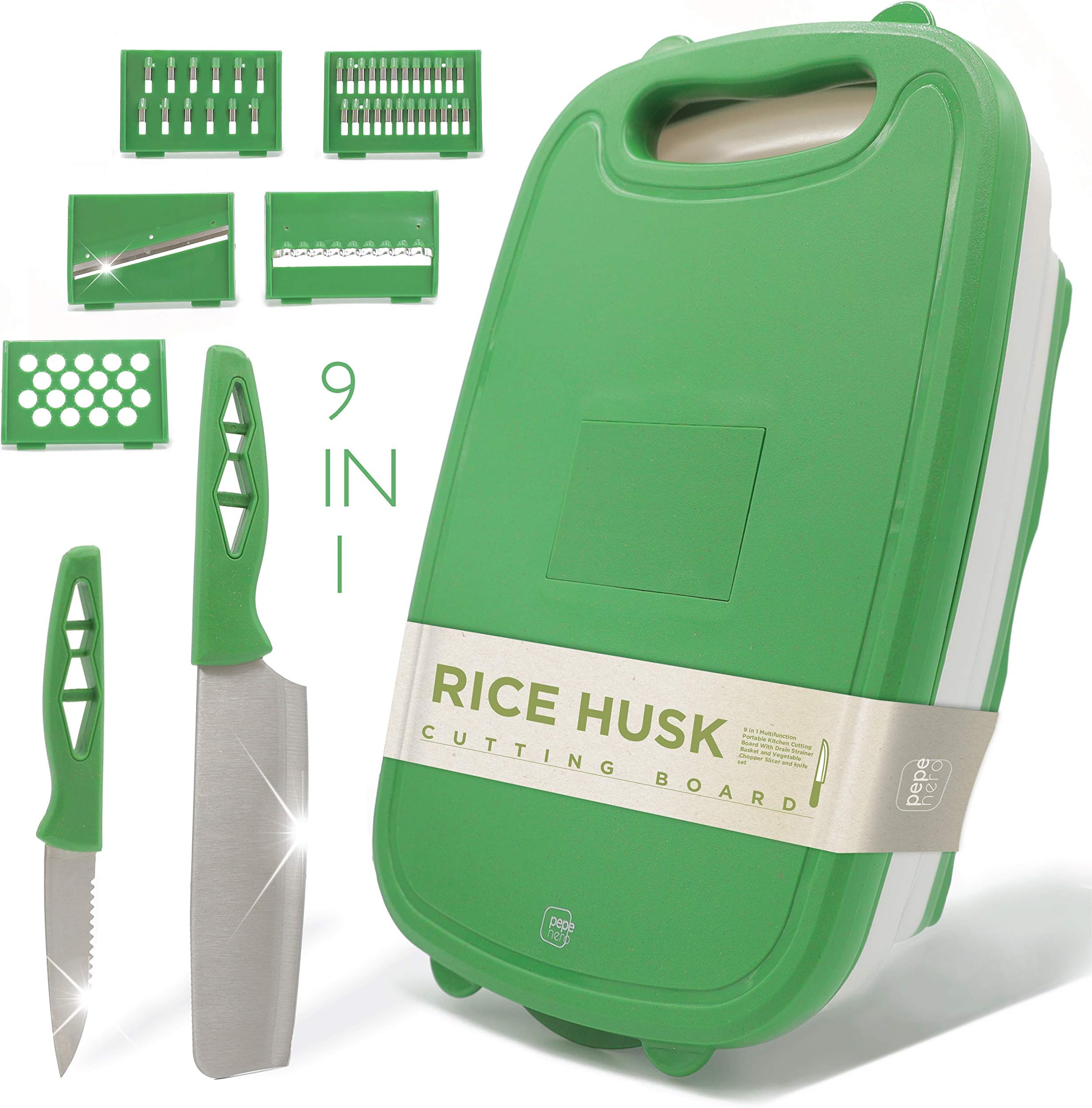 Kitchen Cutting Board with 9-in-1 Multi-Functionality from Rice Husk