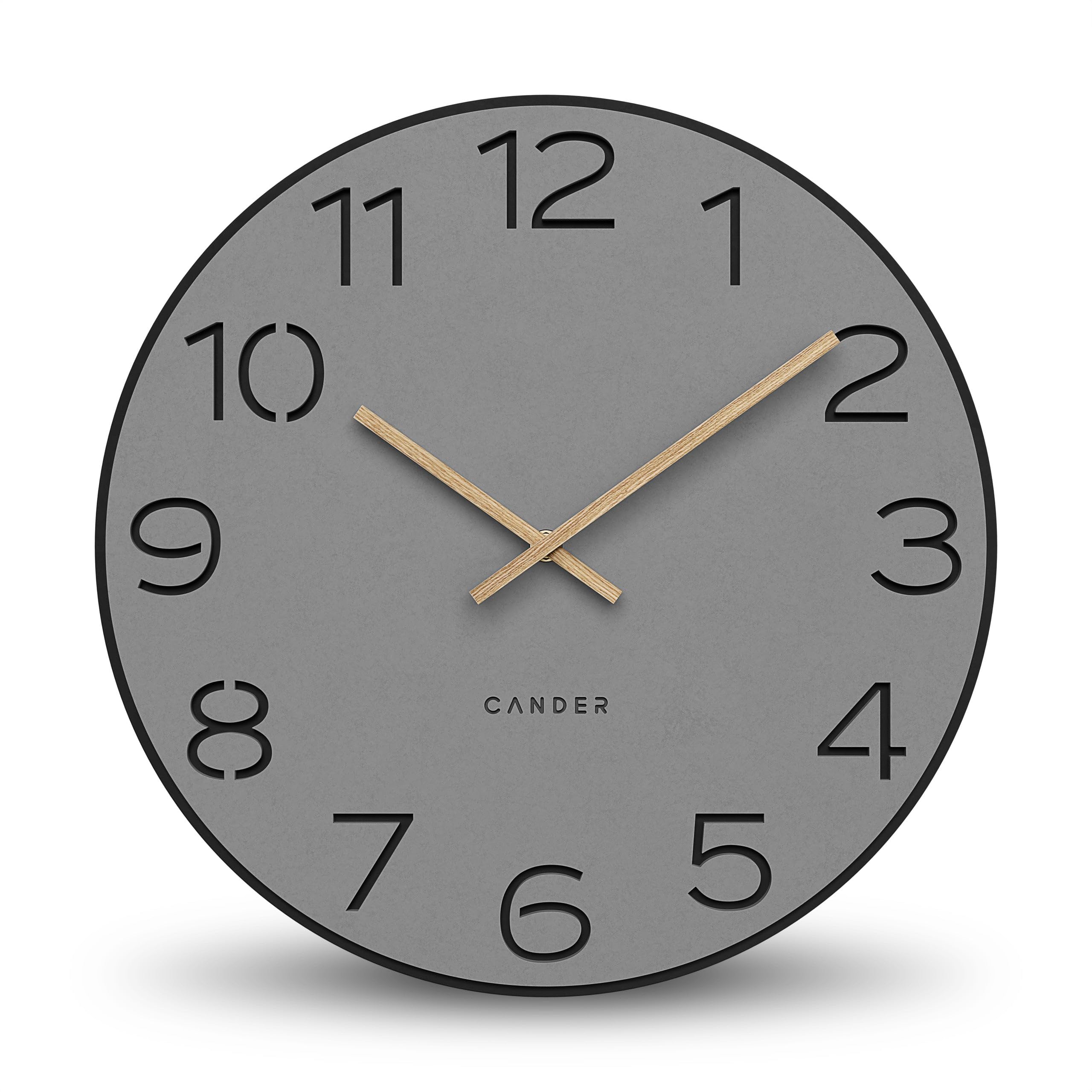 Cander Berlin MNU 2640 Y XXL - Reloj de pared silencioso (40 cm, sin tictac, analógico, para salón, moderno, vintage, color gris y negro)