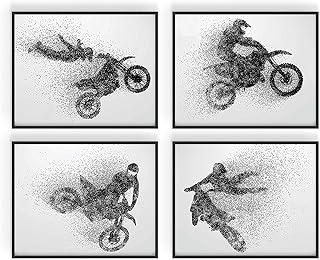 Motocross Wall Art Prints - Set of 4 (11x14) Unframed Motocross Posters - Motocross Room Decor For Men Kids Teenagers - Motocross Poster Set For Bedroom Man Cave - Motocross Wall Decor - Motocross Posters for Wall, Brap